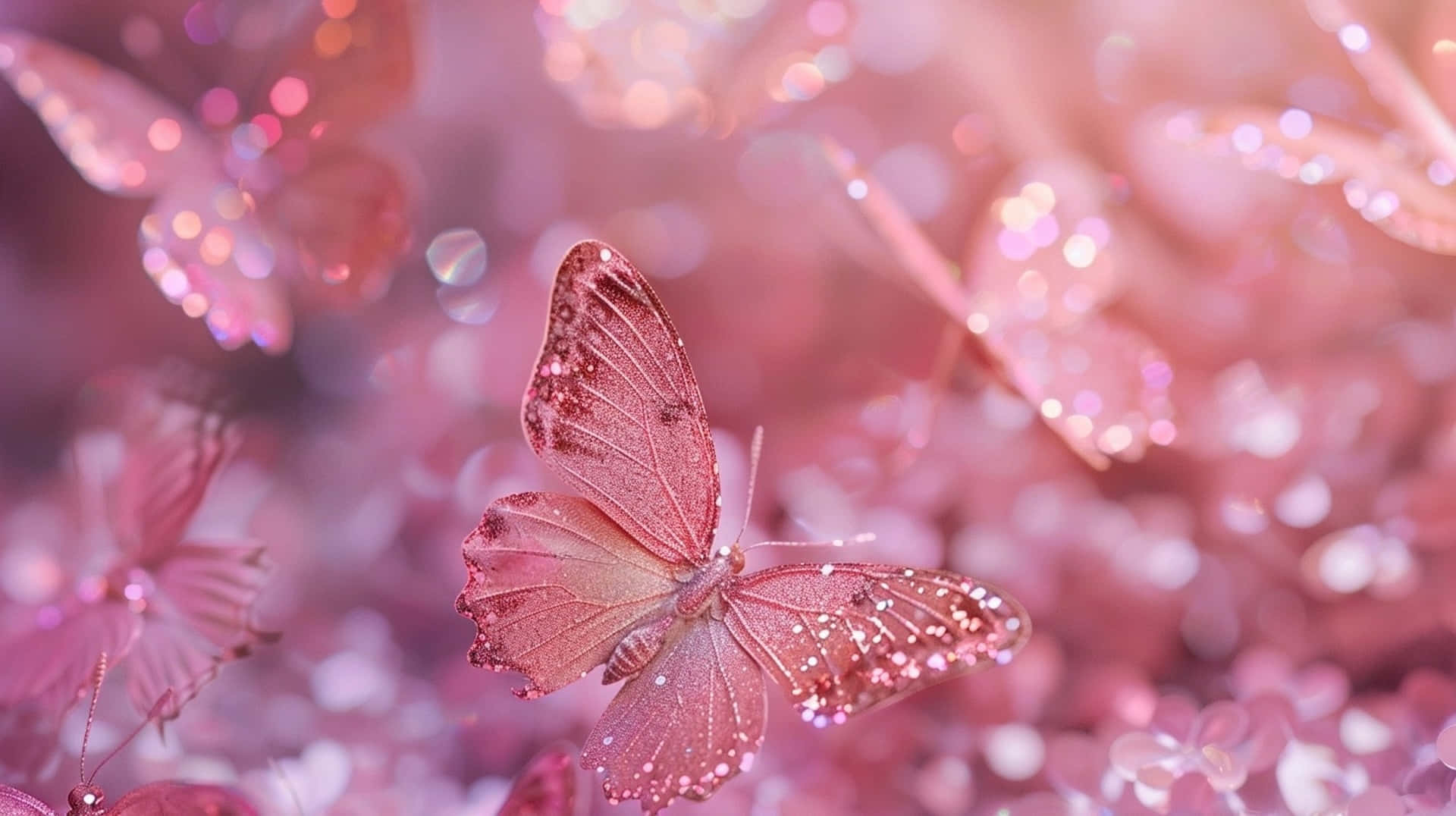 glittering pink butterfly, dreamy bokeh, soft pink and white lights, Full HD Desktop Wallpaper