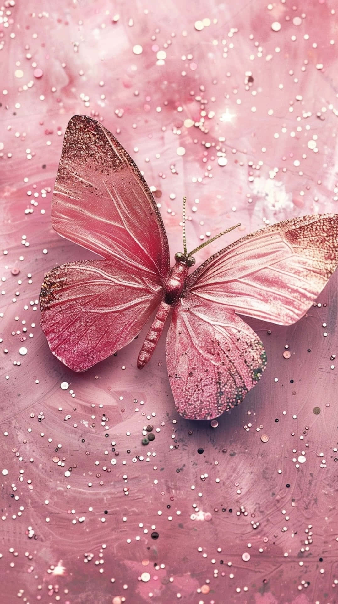 glittery pink butterfly, sparkling background, shimmering pink background, Full HD Phone Wallpaper