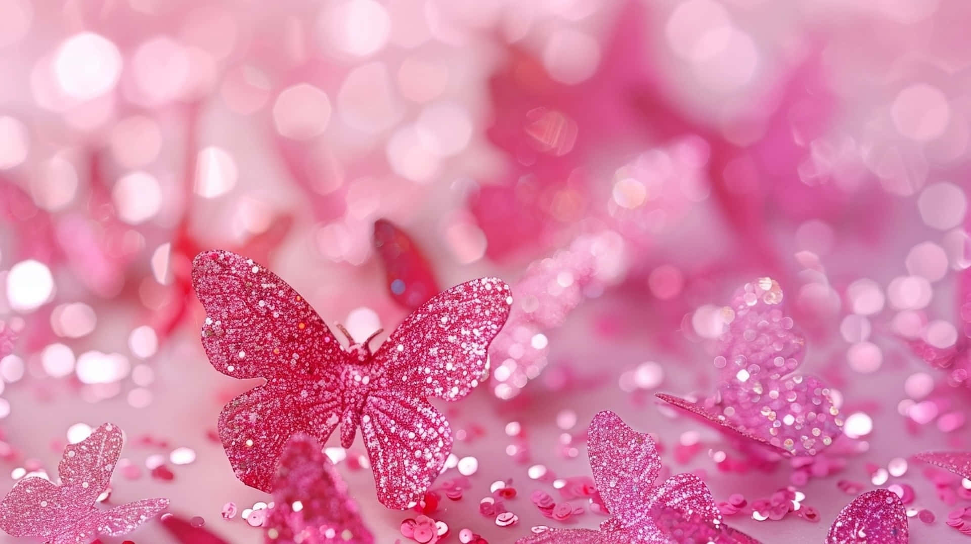 glitter pink butterfly, sequins, bokeh lights, Full HD Desktop Wallpaper