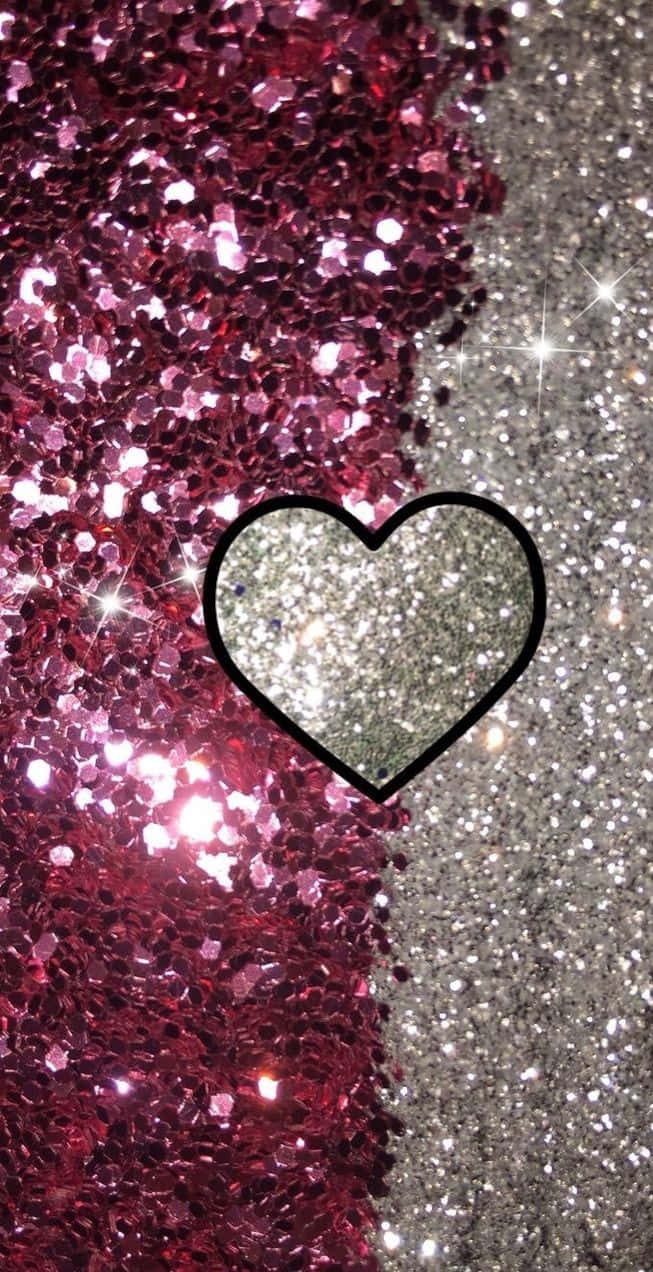 Glitter Pink Hearts, silver glitter, vibrant pink, SD Phone Wallpaper