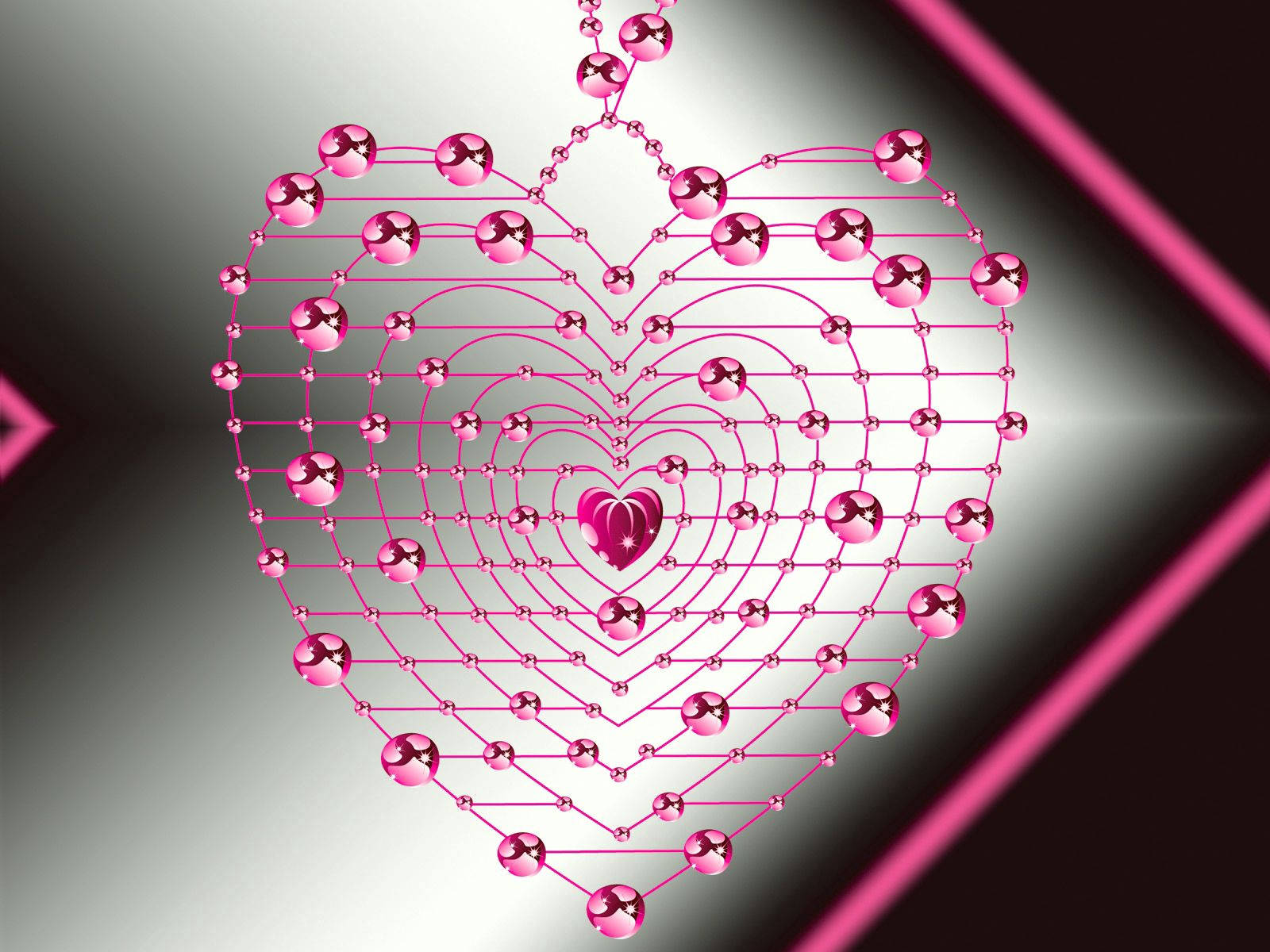 heart-shaped pendant, glowing beads, neon pink accents, HD Desktop Wallpaper
