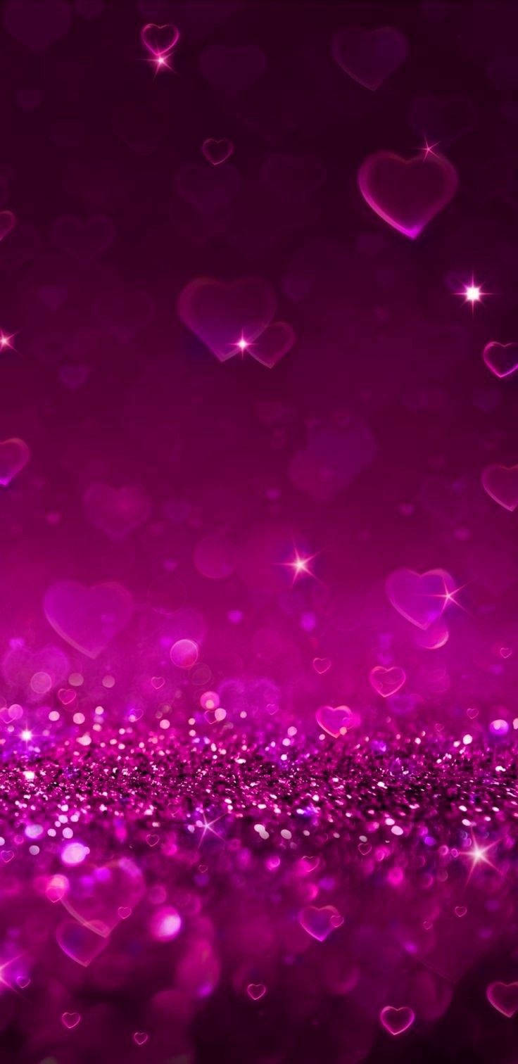 Pink Glitter, translucent hearts, magenta background, HD Phone Wallpaper