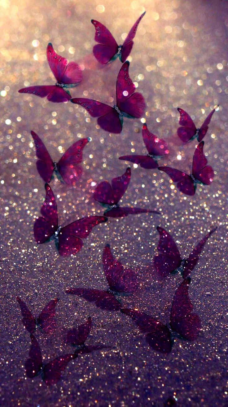 pink glitter butterfly, glittering wings, sparkling gold, HD Phone Wallpaper