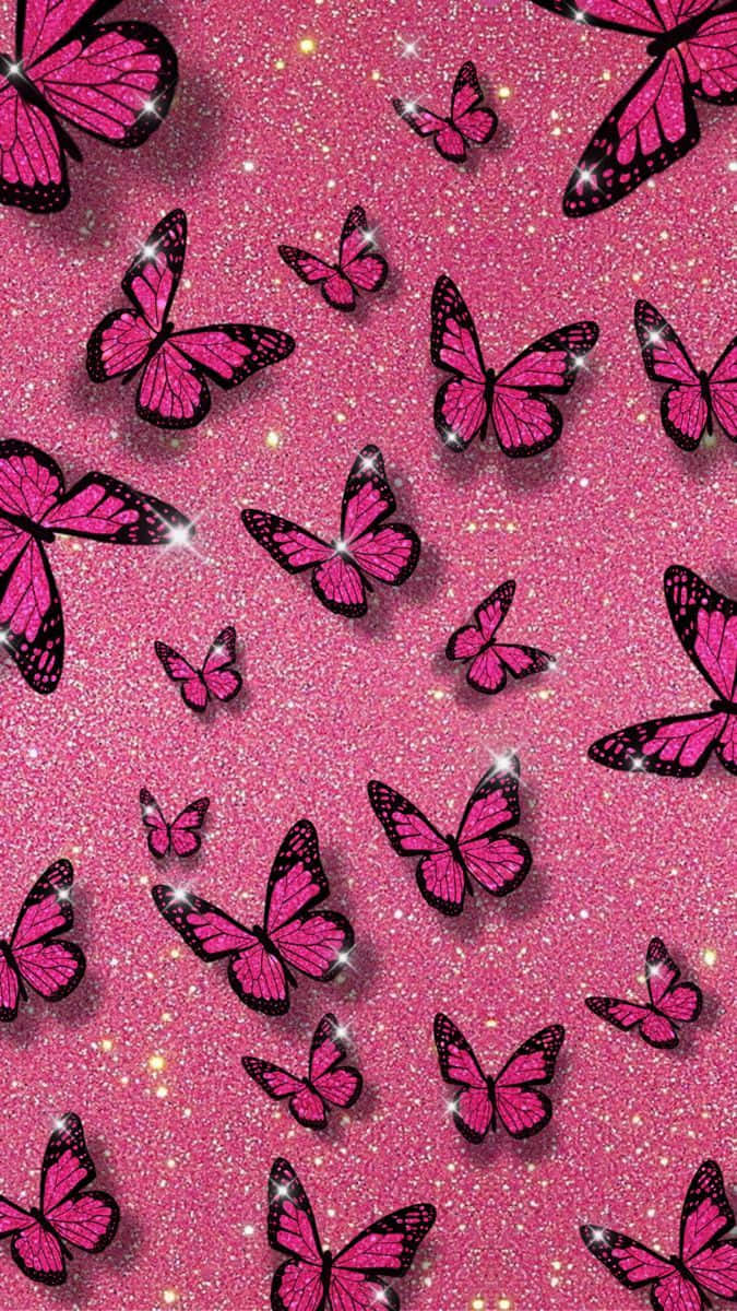 Pink Glitter Butterfly, vibrant pink, black outlines, SD Phone Wallpaper