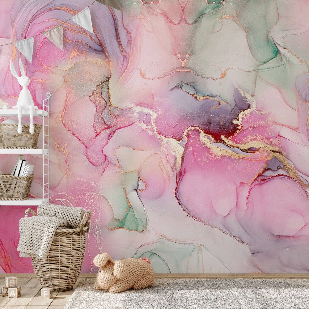 Pink Gold Marble, vibrant pink purple and teal abstract marble, gold accents, SD Desktop Wallpaper