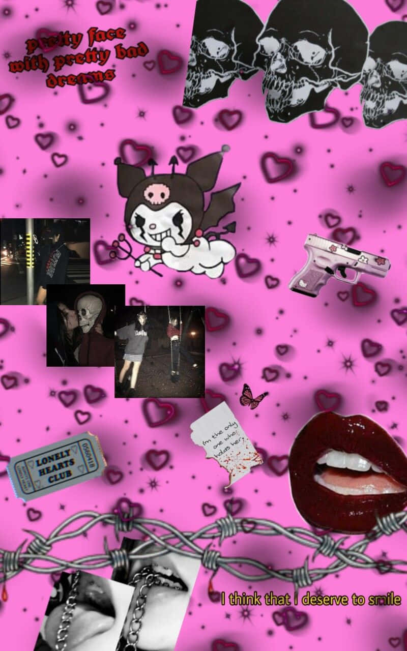Pink Goth Aesthetic, skulls, hearts, HD Phone Wallpaper