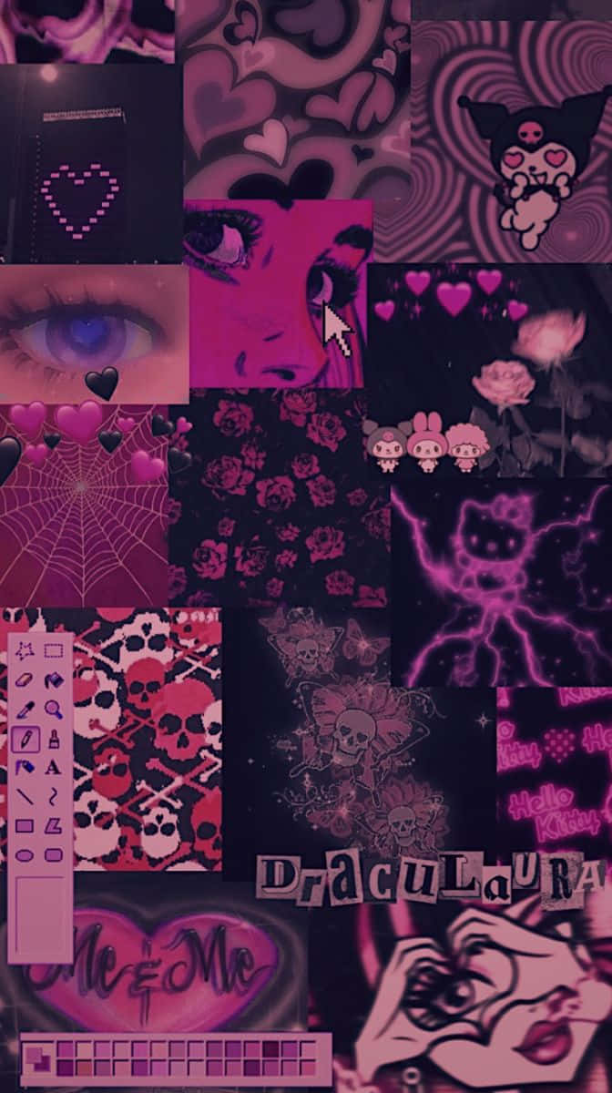 Pink Goth Aesthetic, vibrant purple, pink digital collage, SD Phone Wallpaper