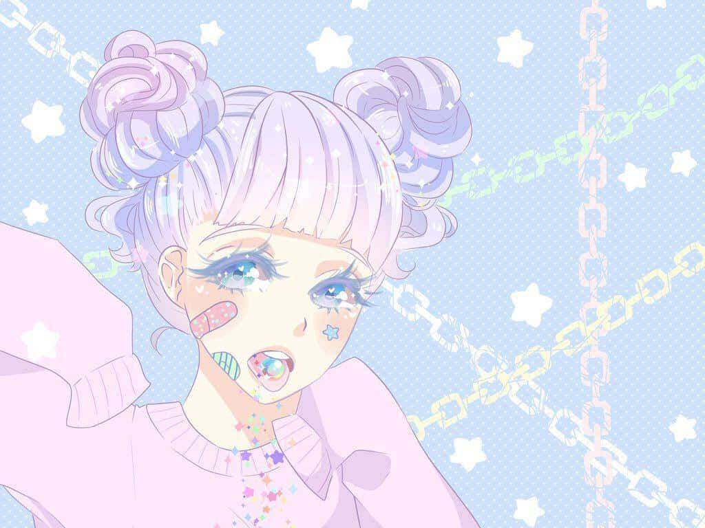 Pastel Goth Anime Girl Aesthetic, lavender hair, buns, SD Desktop Wallpaper