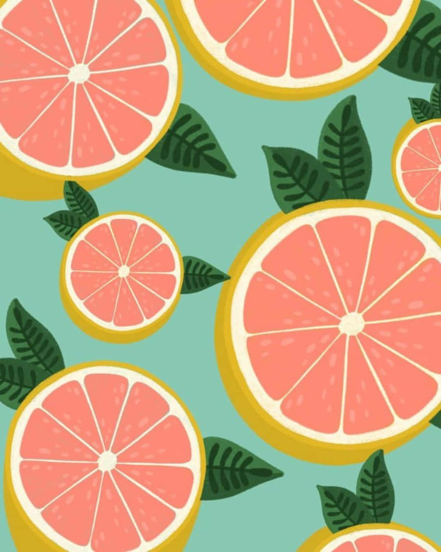 Pink Grapefruit, teal background, vibrant illustrated slices, SD Phone Wallpaper