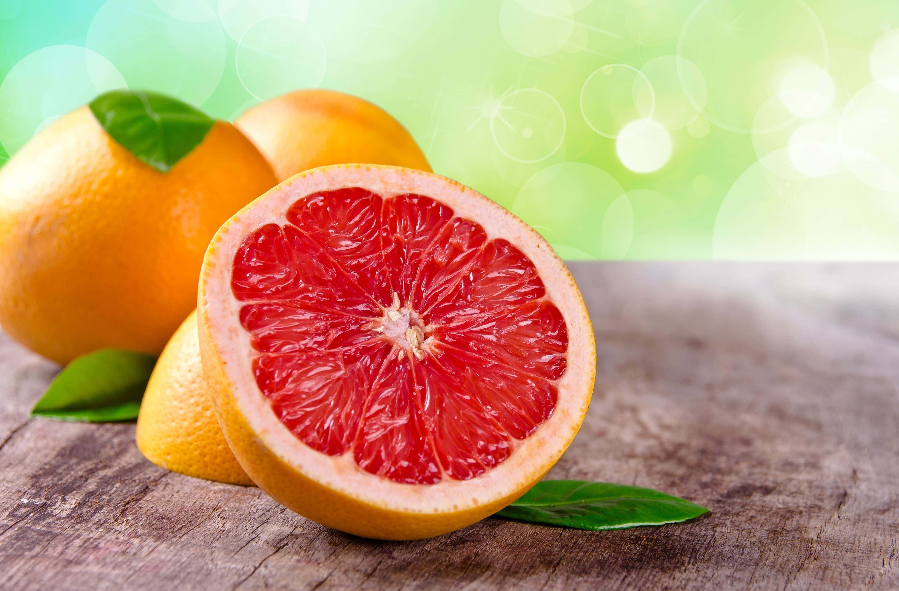 Pink Grapefruit, grapefruit, rustic wooden table, 2K Desktop Wallpaper
