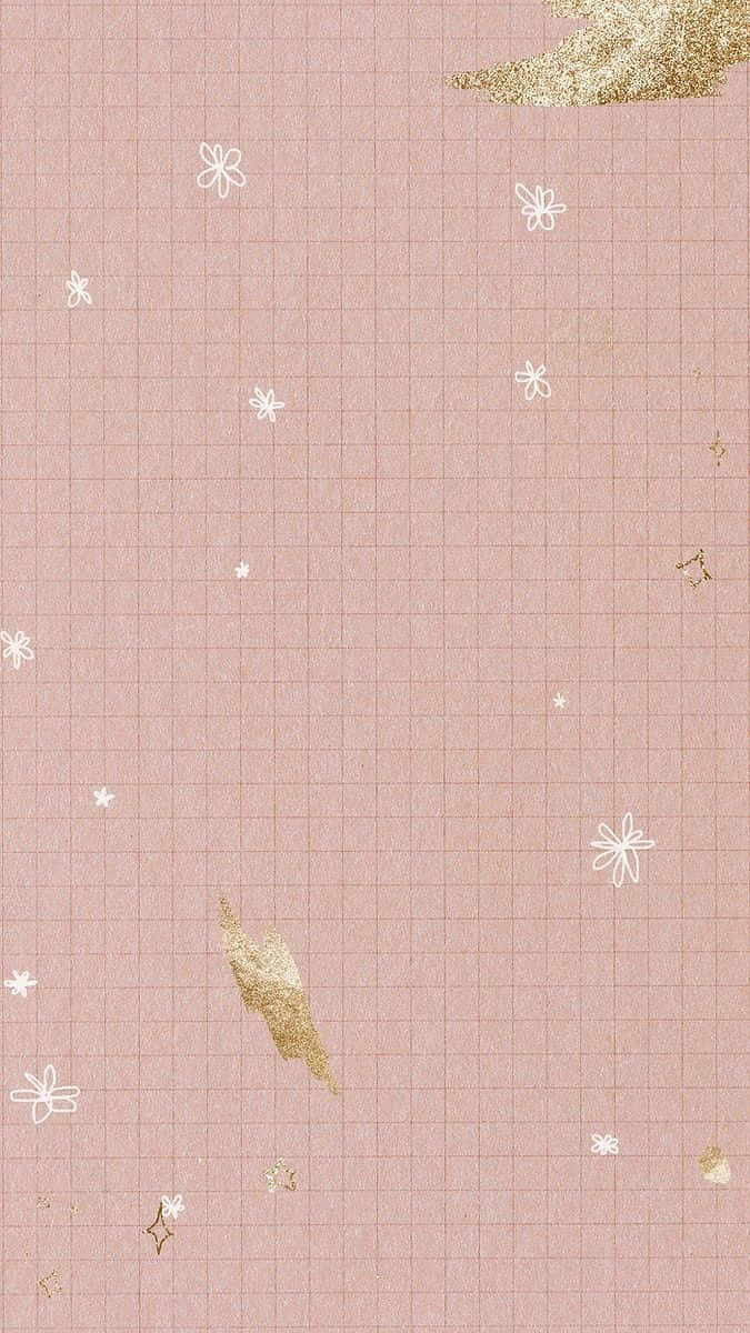 pink grid, gold stars, clouds, SD Phone Wallpaper