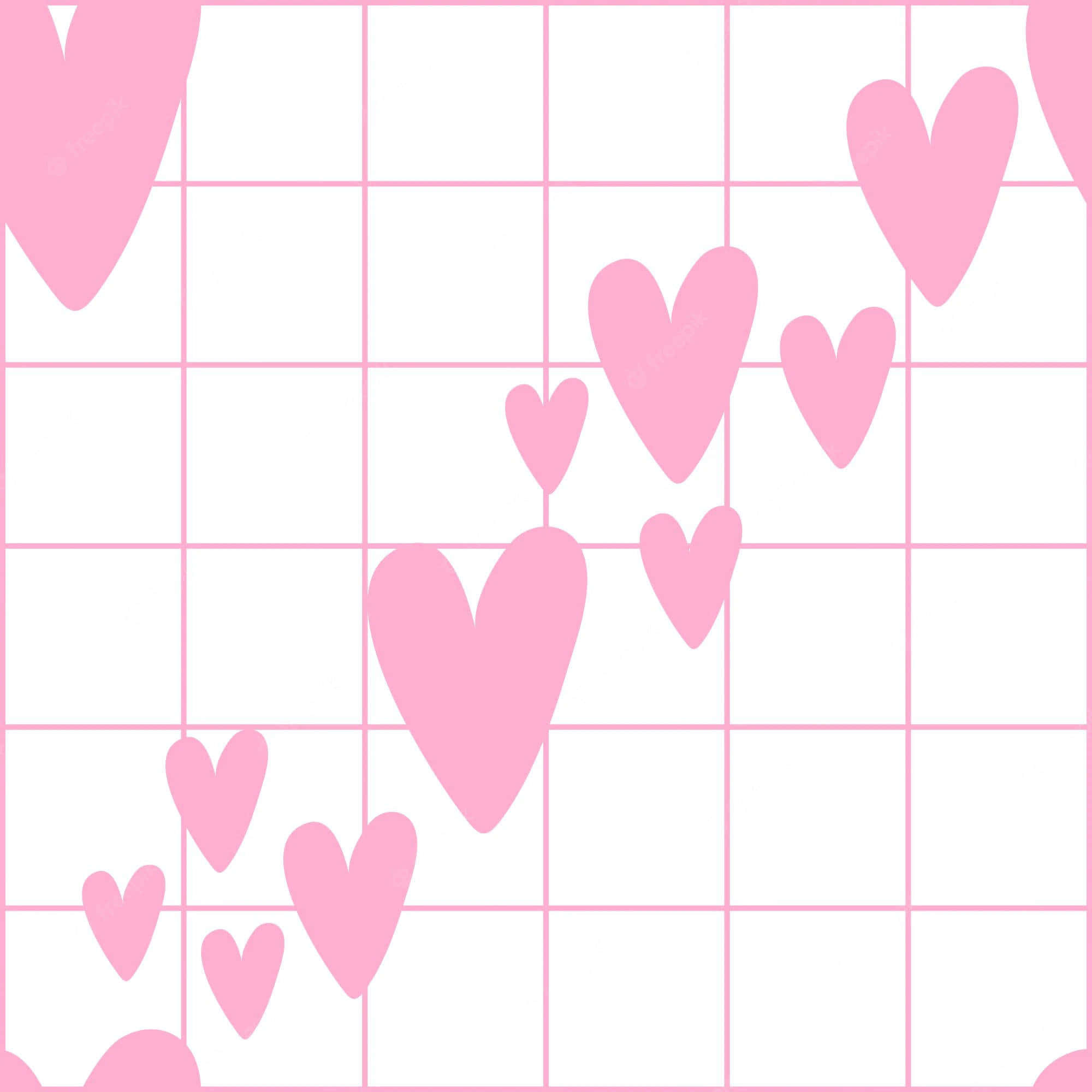 Pink Grid, pink hearts, soft grid pattern, Full HD Desktop Wallpaper