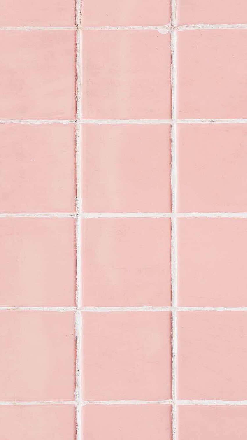 pink tile, white squares, white grout lines, HD Phone Wallpaper