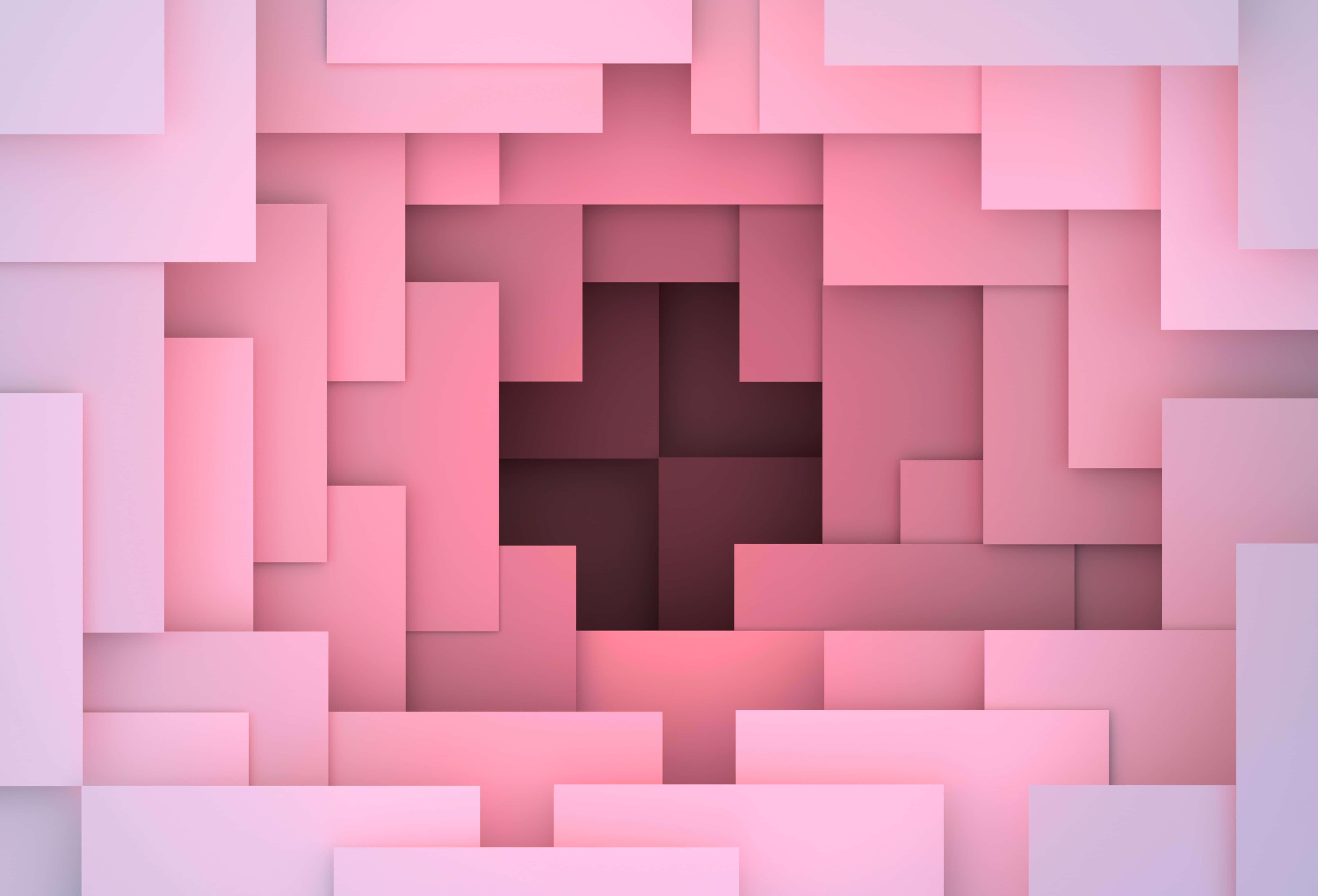Simple Pink Maze, pink rectangular blocks, geometric tunnel effect, 5K Desktop Wallpaper