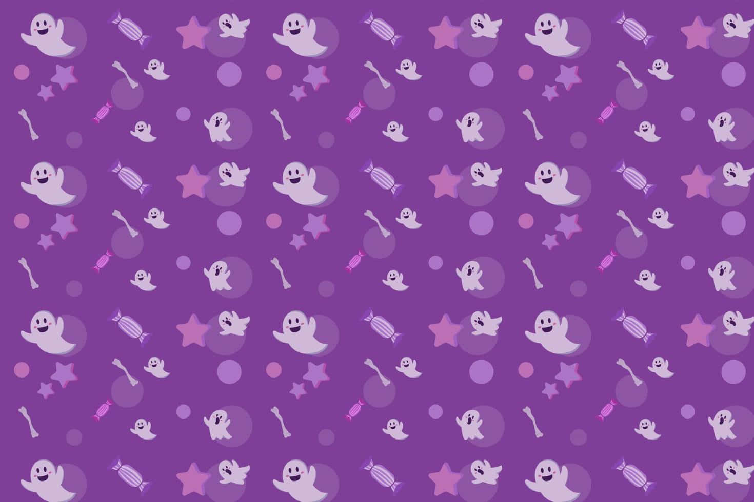 Pastel Purple Halloween Pattern, smiling white ghosts, pink stars, HD Desktop Wallpaper