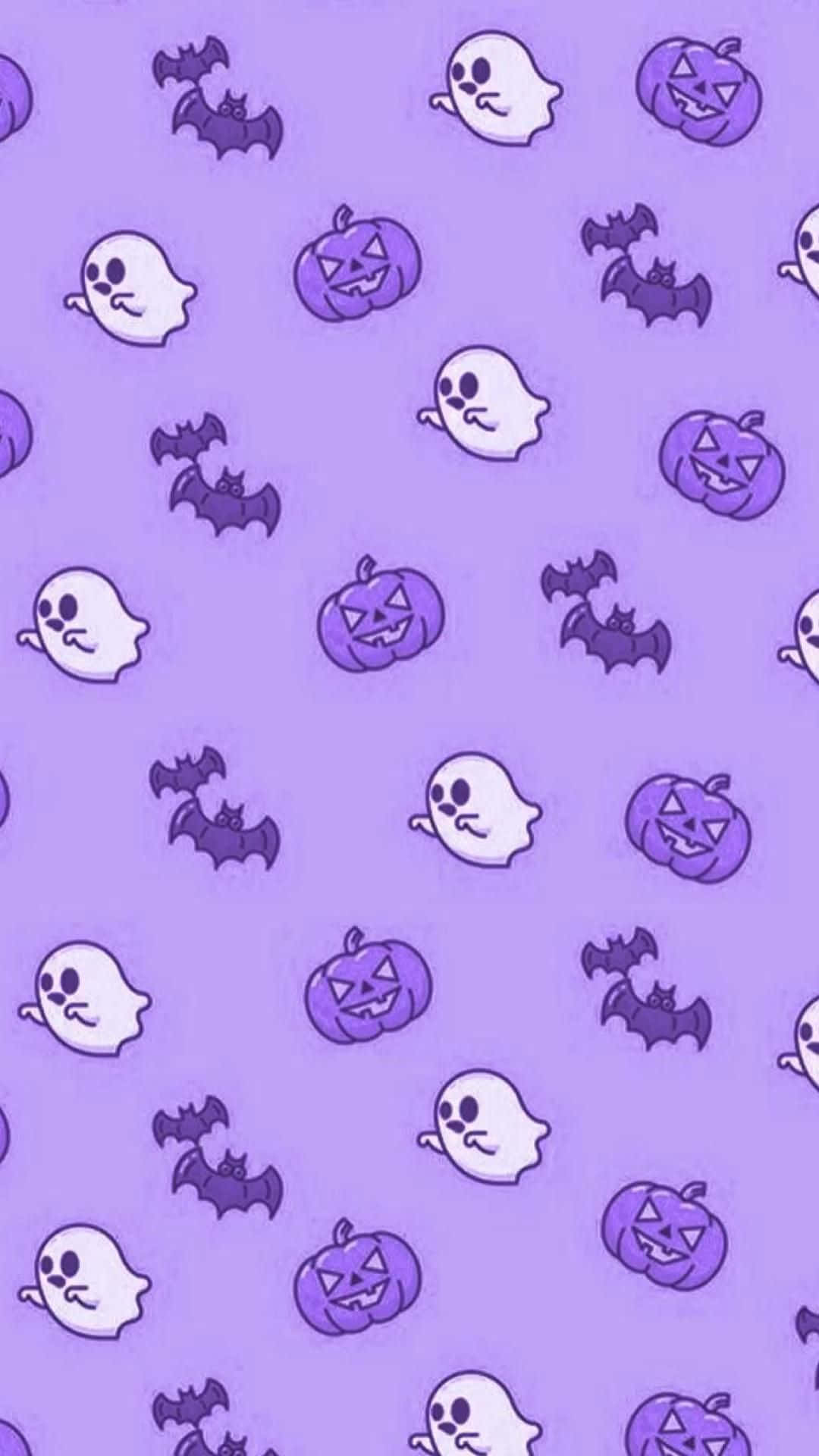Pastel Purple Halloween Pattern, cute ghosts, pumpkins, Full HD Phone Wallpaper