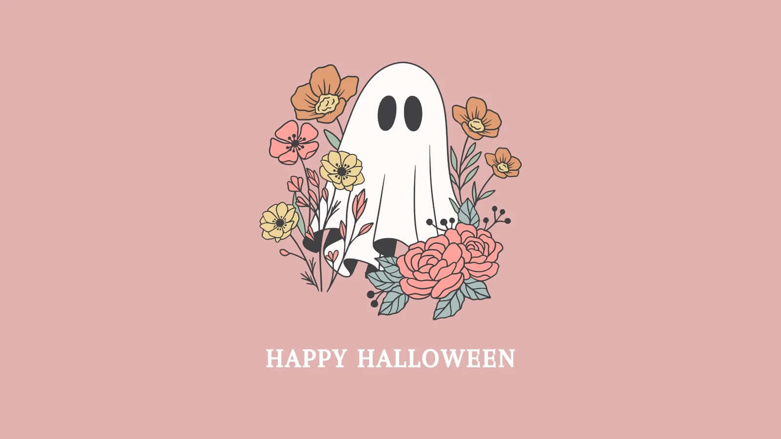 Pink Halloween, white ghost, black eyes, HD Desktop Wallpaper