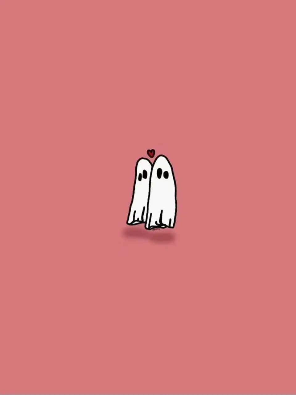 Pink Halloween, white cartoon ghosts, red heart, HD Phone Wallpaper