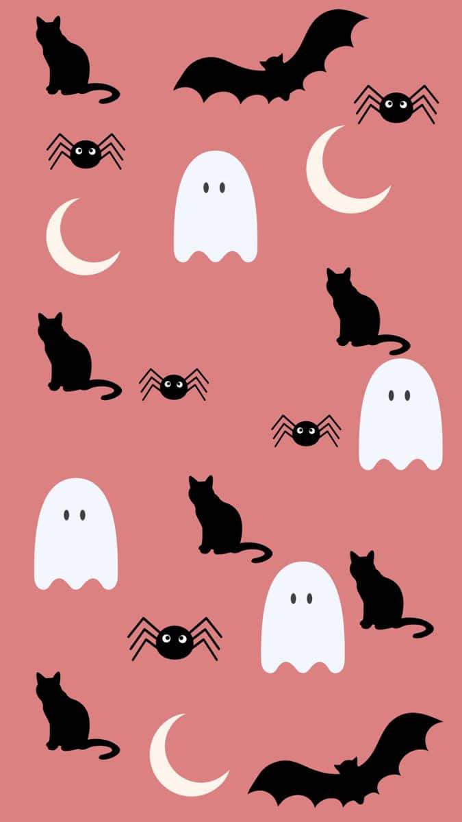 Pink Halloween, black cats, bats, SD Phone Wallpaper