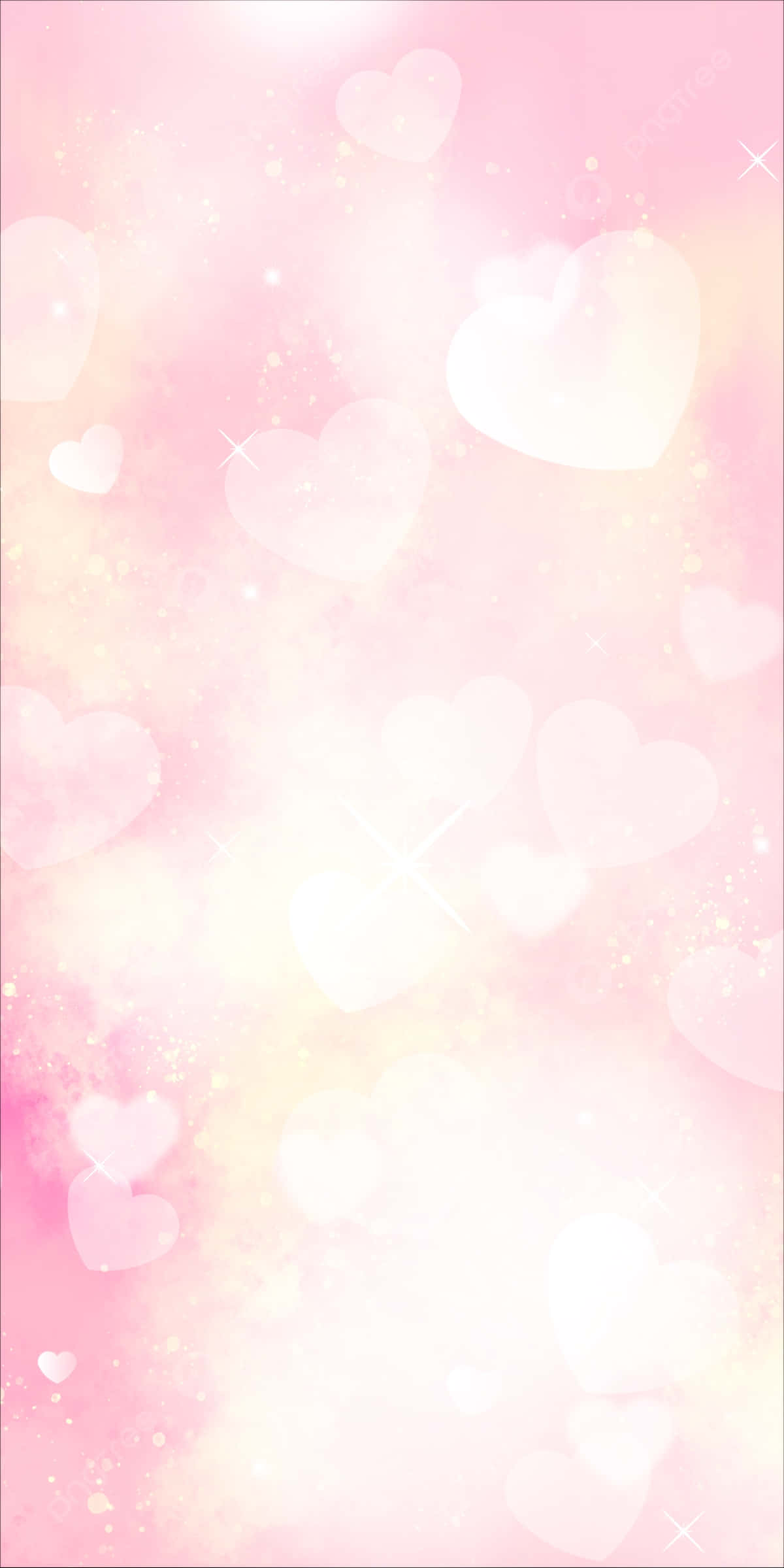 Pink Heart Bokeh Background, soft pink and yellow gradient, glowing white hearts, Full HD Phone Wallpaper