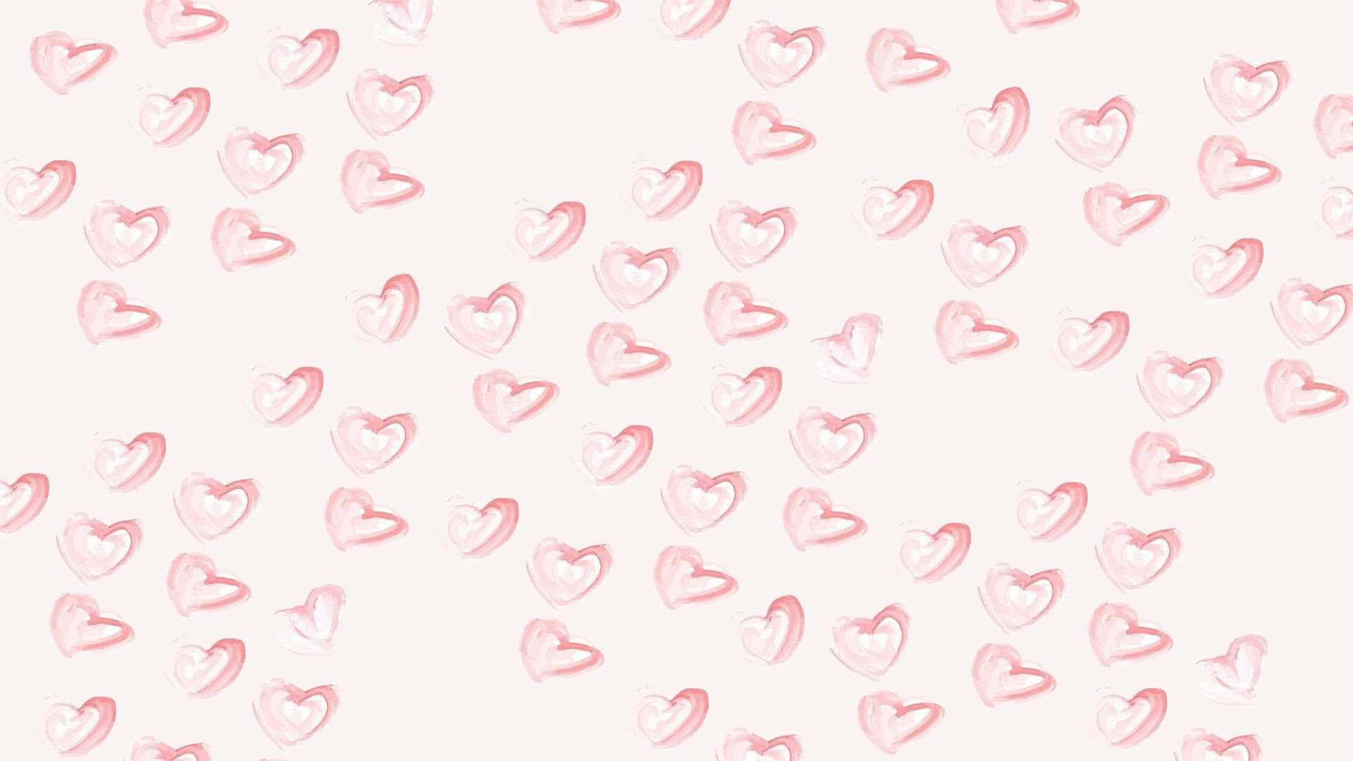 soft pink heart pattern, watercolor hearts, pale cream background, Full HD Desktop Wallpaper