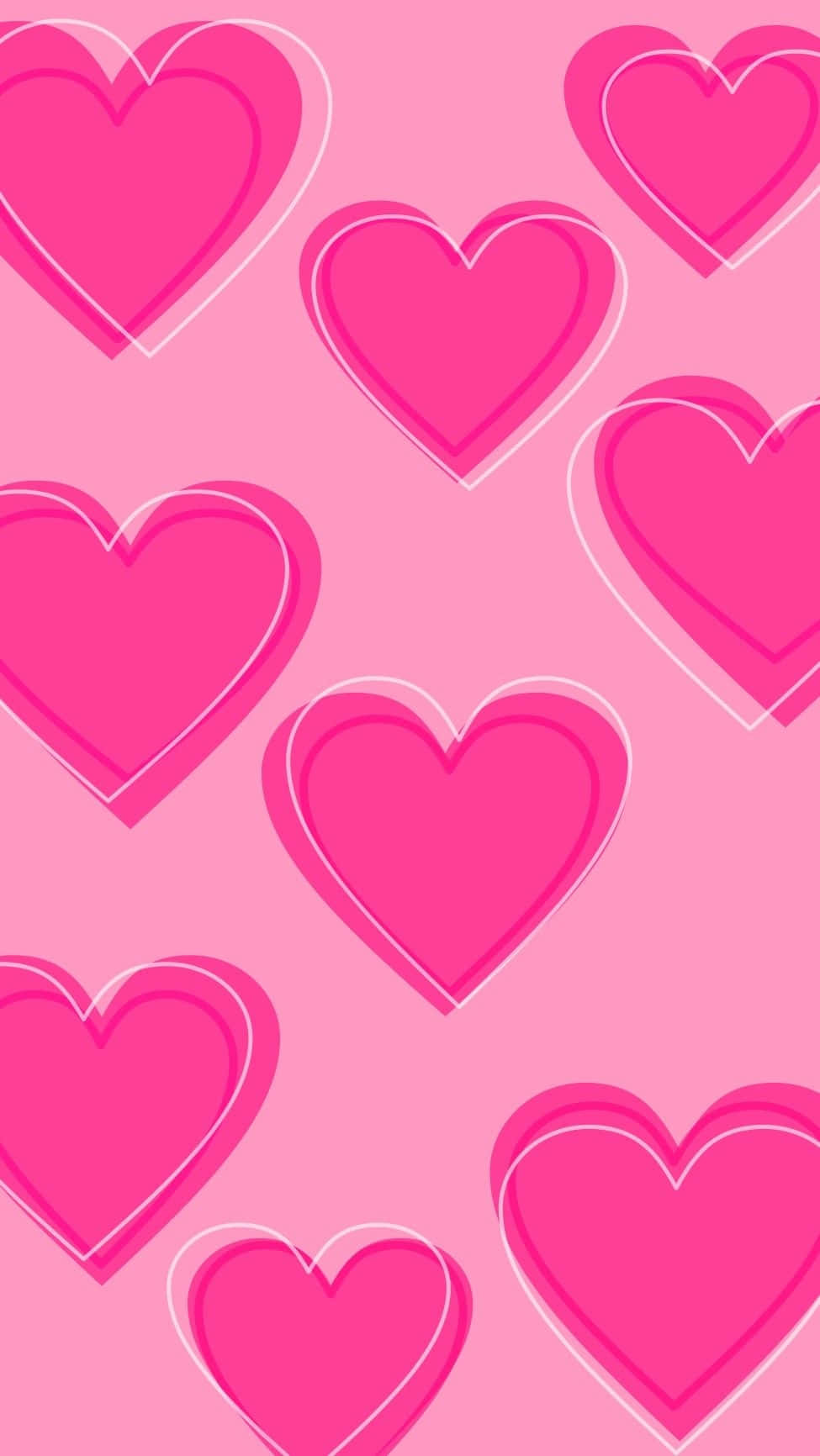 Pink Hearts Pattern Aesthetic, vibrant pink hearts, white outlines, HD Phone Wallpaper