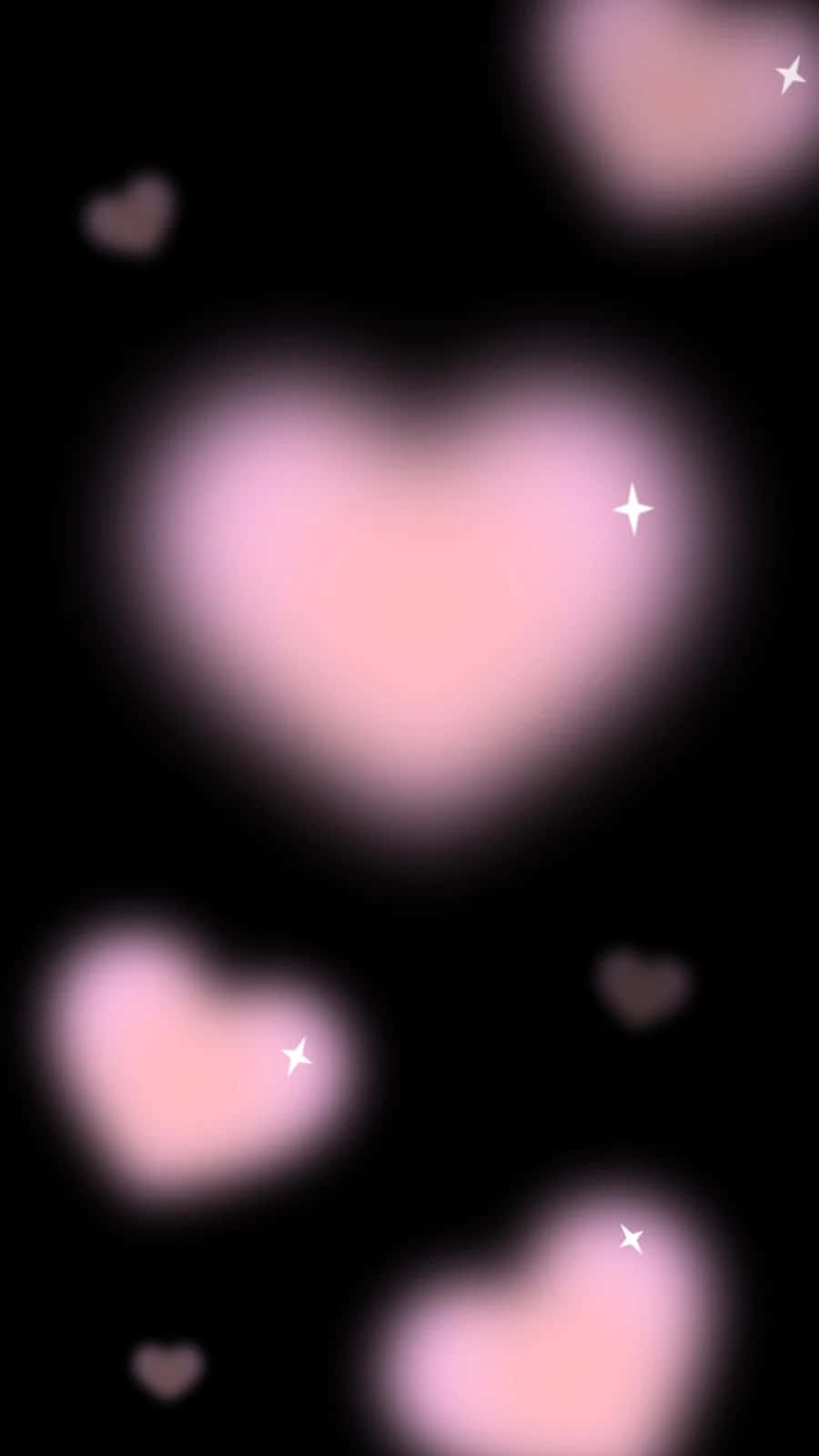 Pink Heart Bokeh Stars Aesthetic, soft glowing pink hearts, deep black background, HD Phone Wallpaper