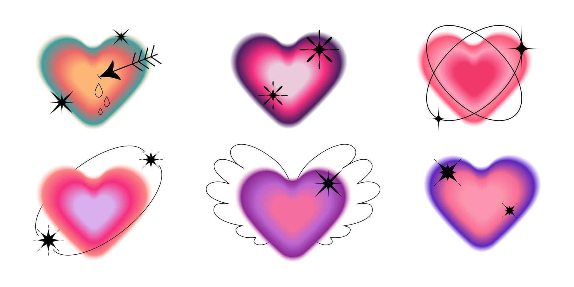 Pink Heart Aura, gradient hearts, black starbursts, Full HD Desktop Wallpaper