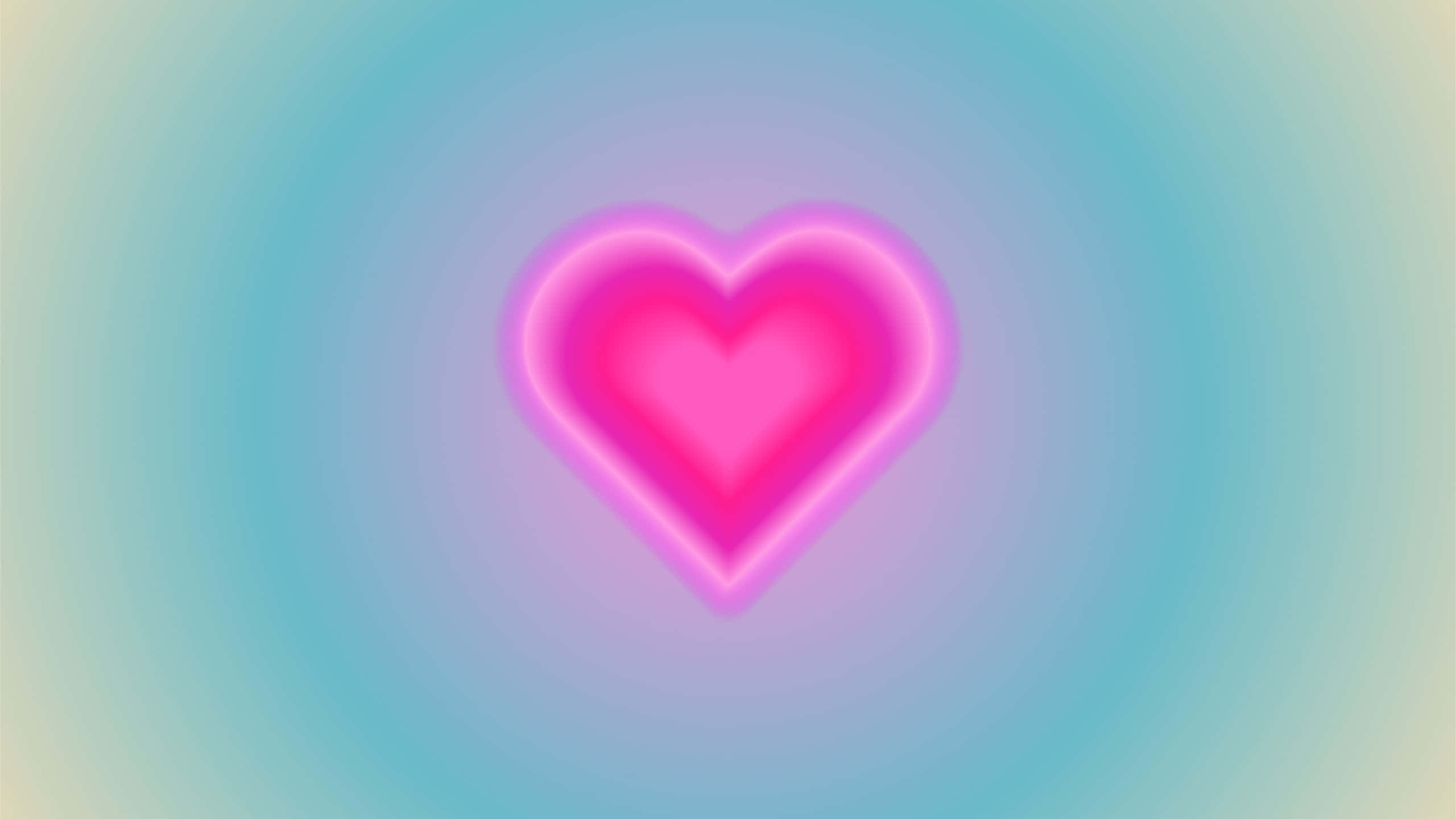 vibrant heart aura, glowing pink neon heart, gradient blue and green background, 2K Desktop Wallpaper