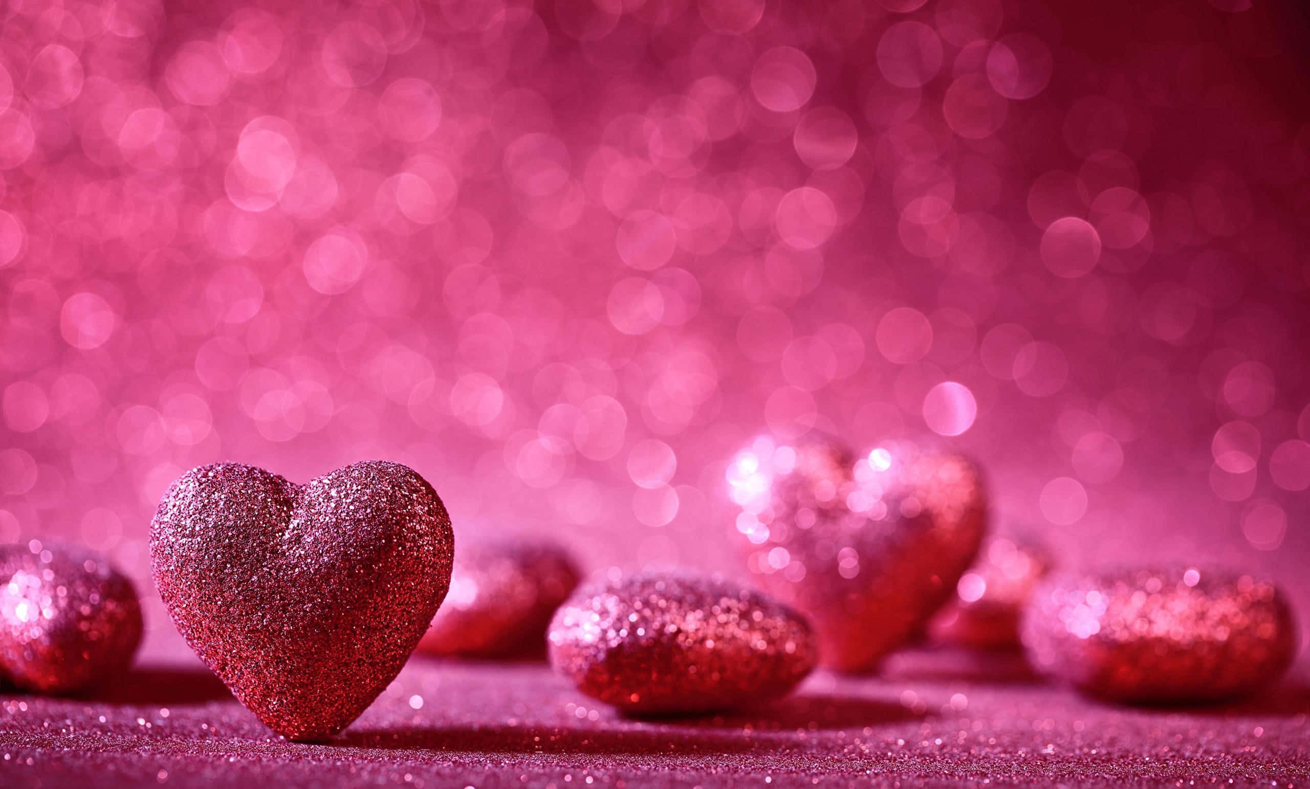 glitter pink hearts, shimmering pink glitter hearts, sparkling surface, 2K Desktop Wallpaper