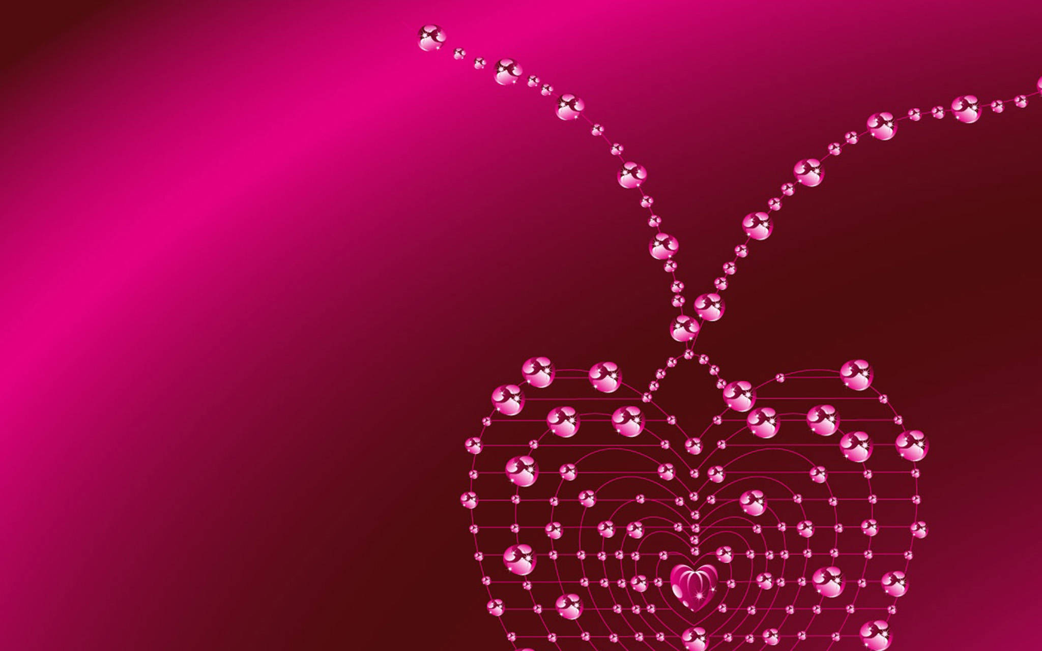 pink heart, fractal design, glowing spheres, Full HD Desktop Wallpaper