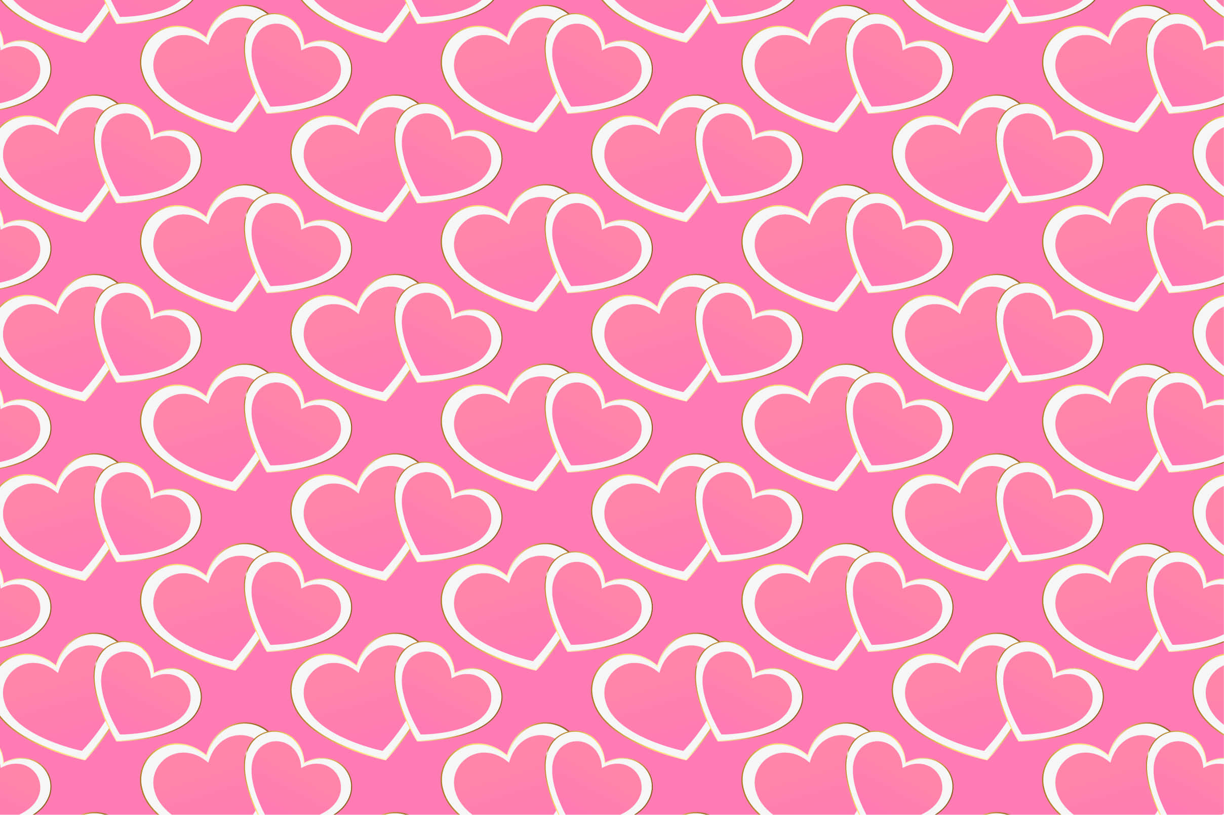 pink hearts pattern, white outlined hearts, staggered grid, Full HD Desktop Wallpaper