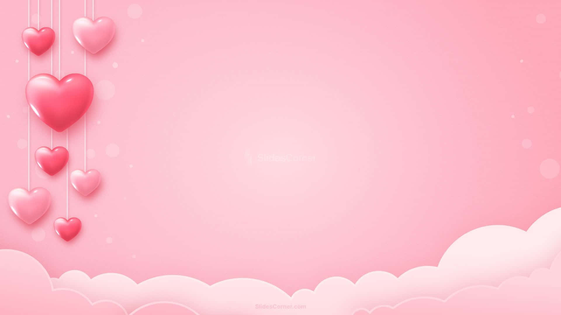 hanging hearts, pink background, glossy pink hearts, Full HD Desktop Wallpaper