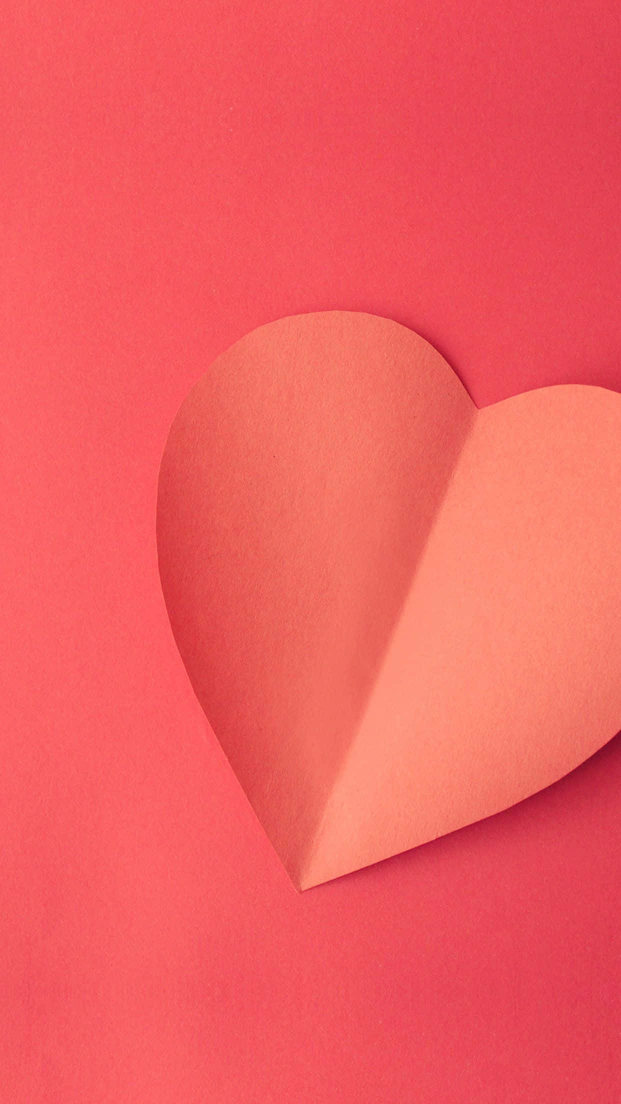 Pink Heart iPhone, paper heart cutout, coral background, Full HD Phone Wallpaper