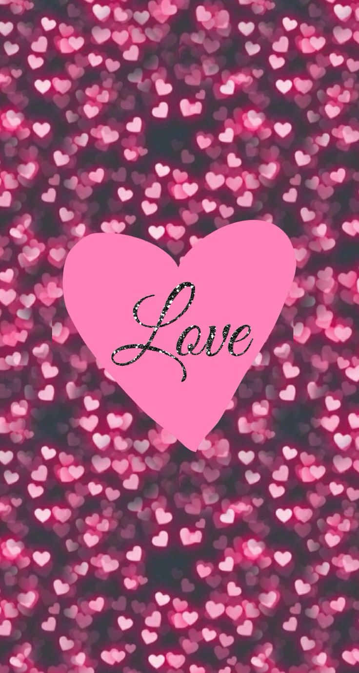 pink heart, glittery love script, sparkling field, HD Phone Wallpaper
