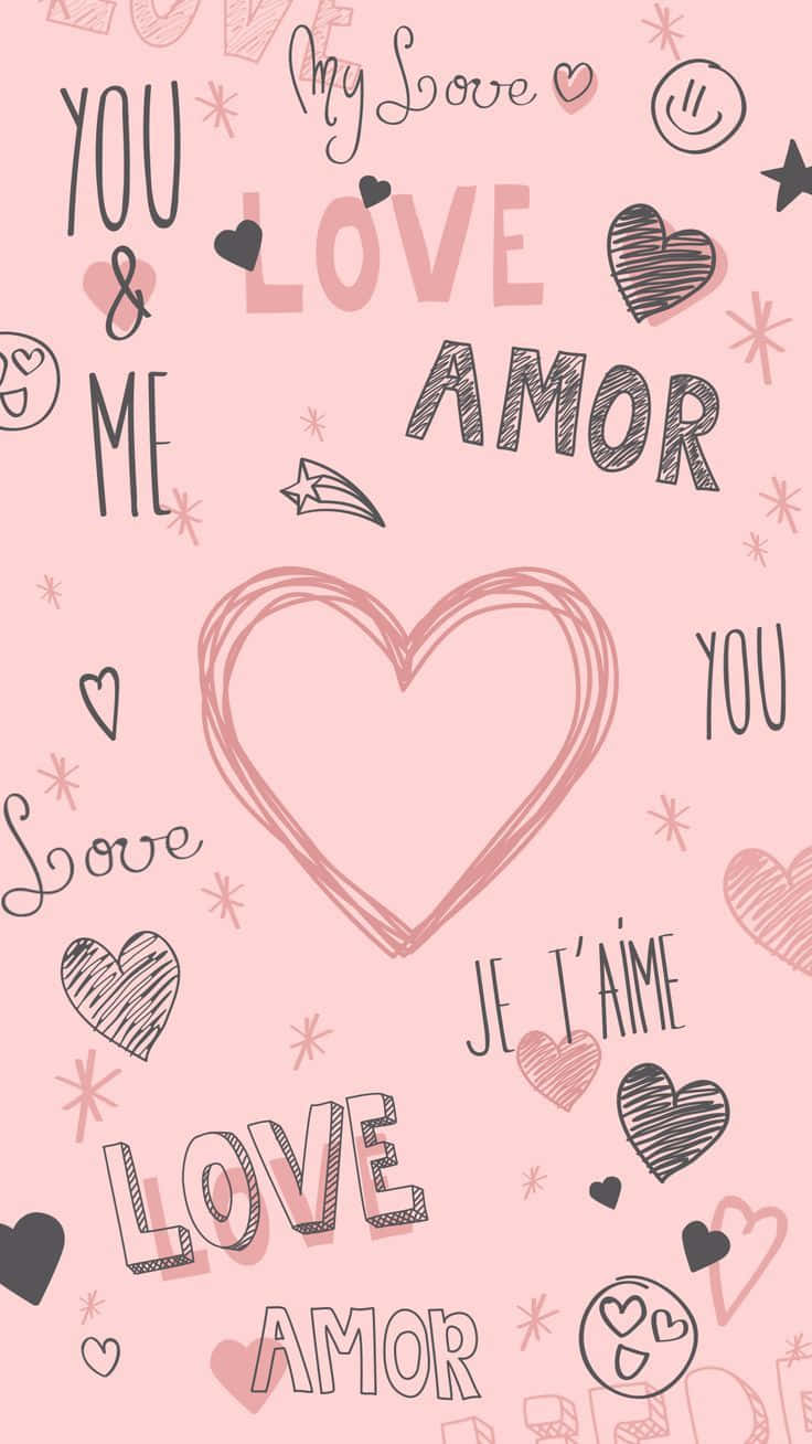 pink wallpaper, hand-drawn hearts, stars, HD Phone Wallpaper