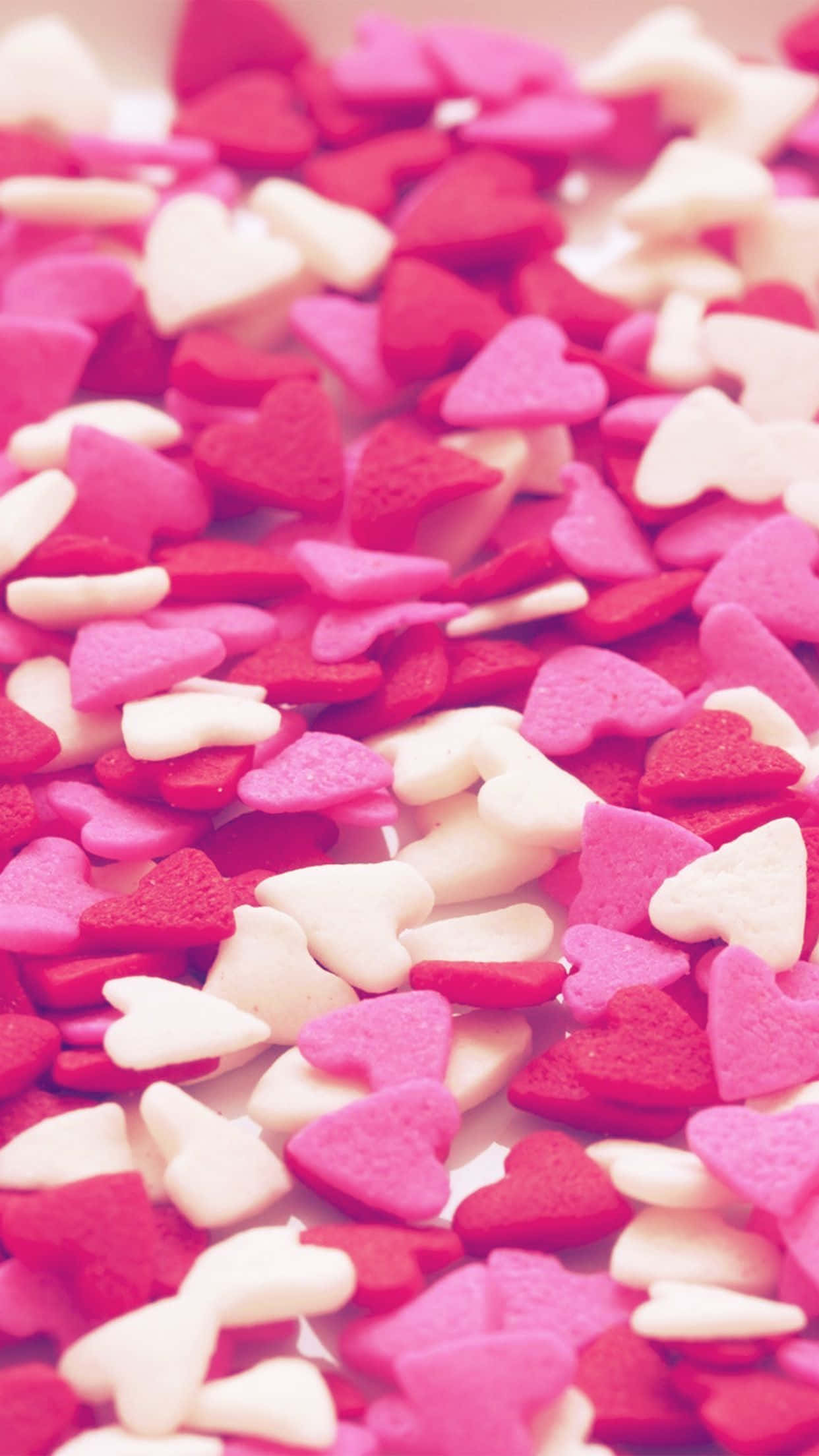 pink heart shapes, white heart-shaped sprinkles, soft focus, Full HD Phone Wallpaper