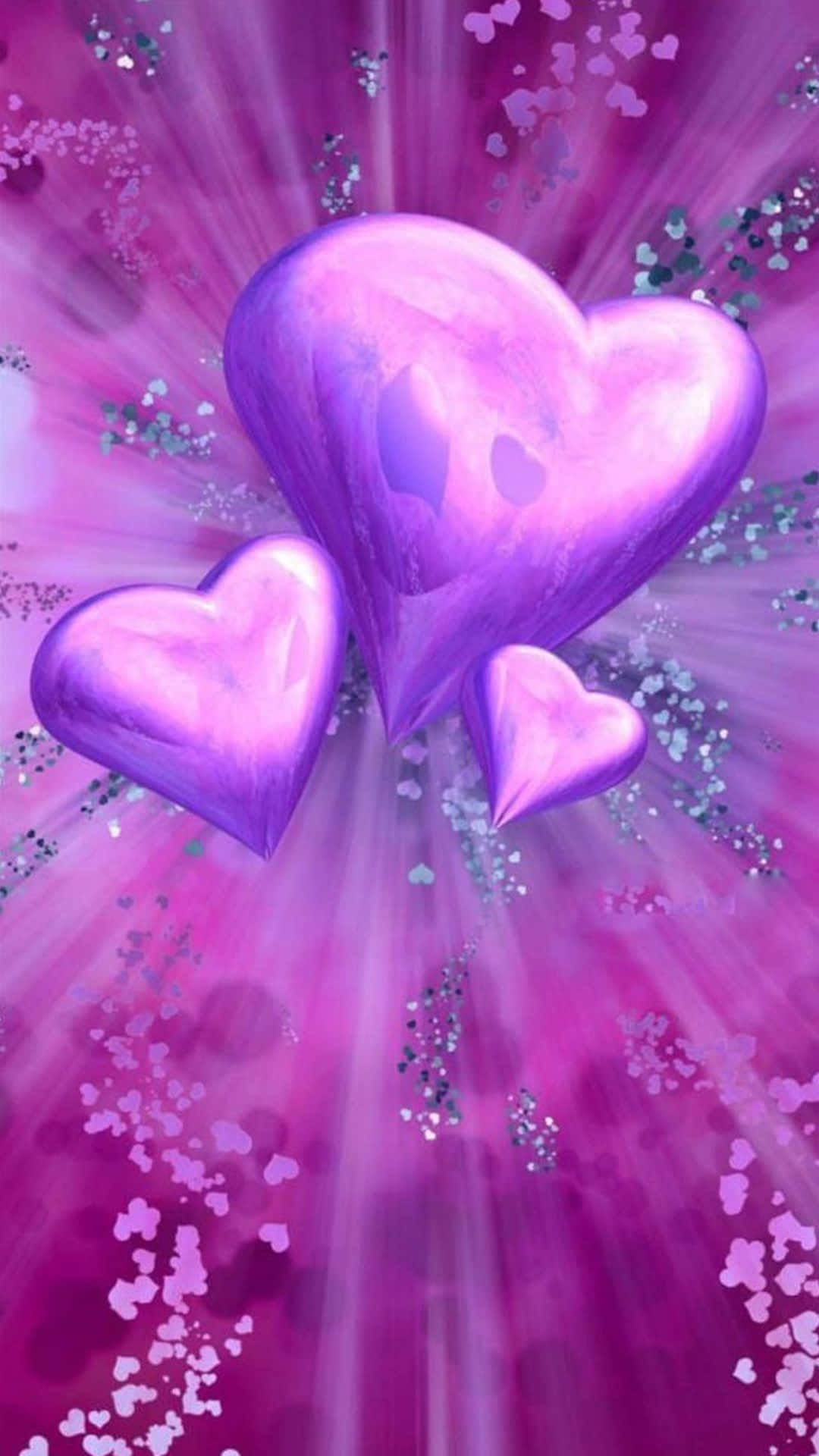 Pink Heart iPhone, glossy purple hearts, sparkling glitter, Full HD Phone Wallpaper