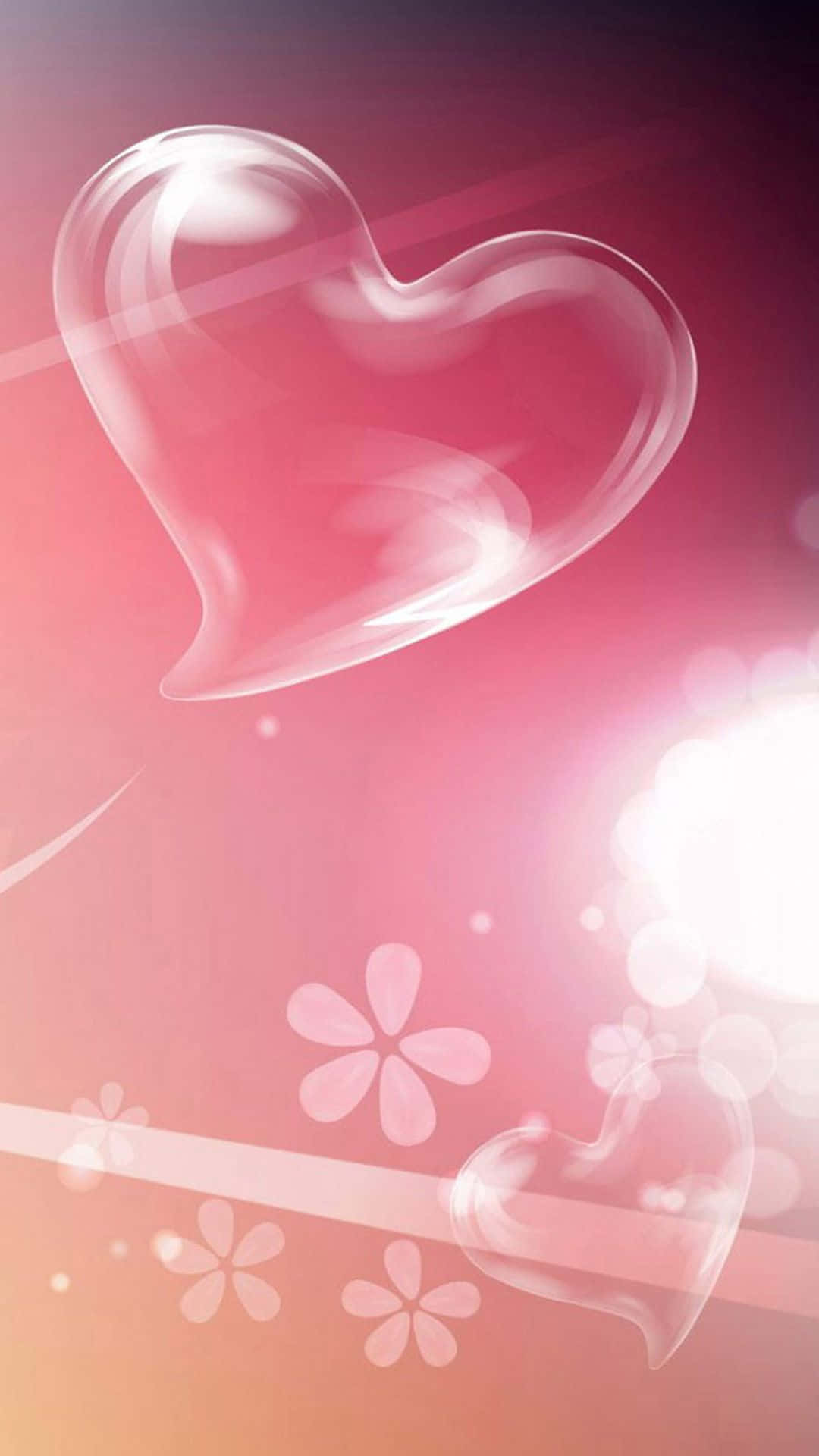 Pink Heart iPhone, glowing translucent heart, soft pink flowers, Full HD Phone Wallpaper