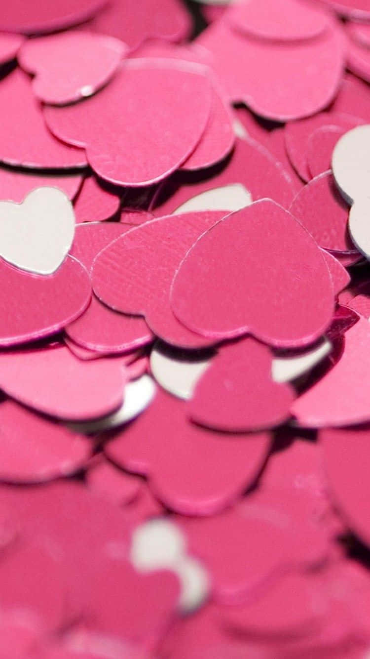 Pink Heart iPhone, vibrant pink, white heart-shaped confetti, HD Phone Wallpaper