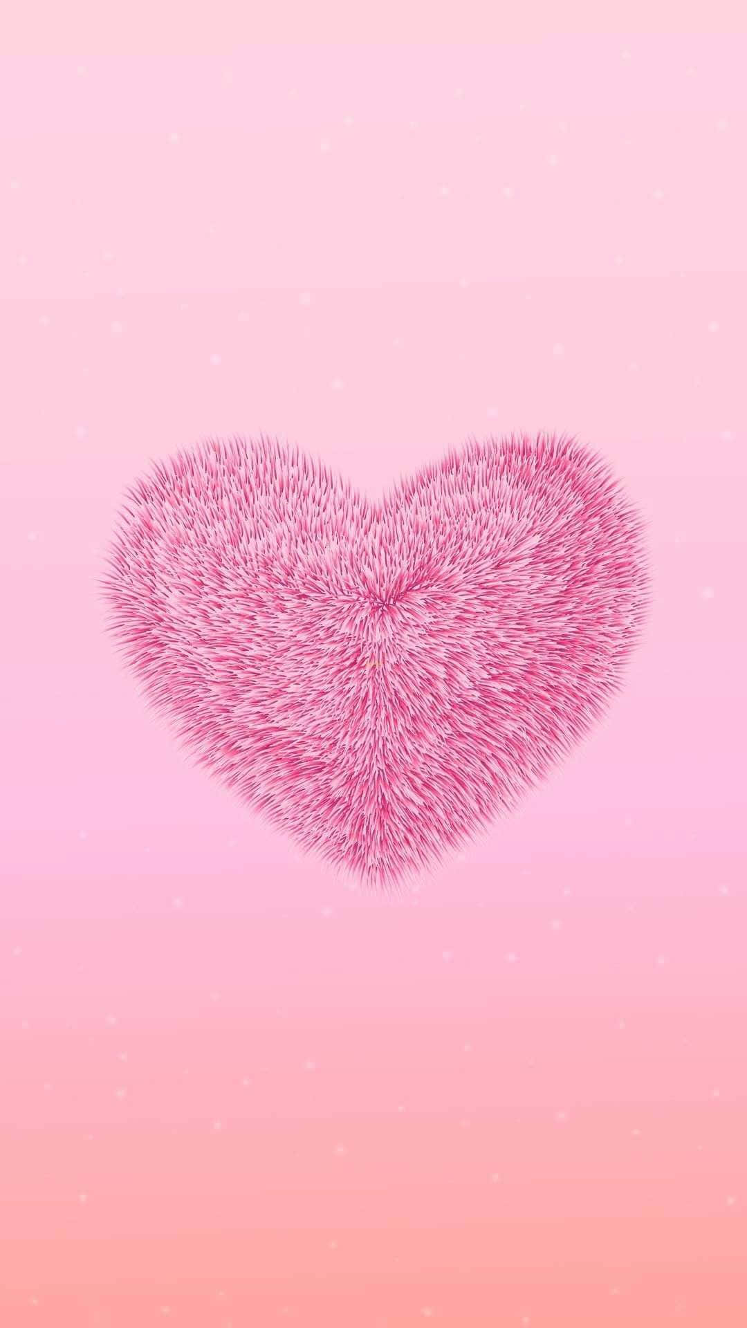 Pink Heart iPhone, fluffy pink heart, soft gradient pink background, Full HD Phone Wallpaper