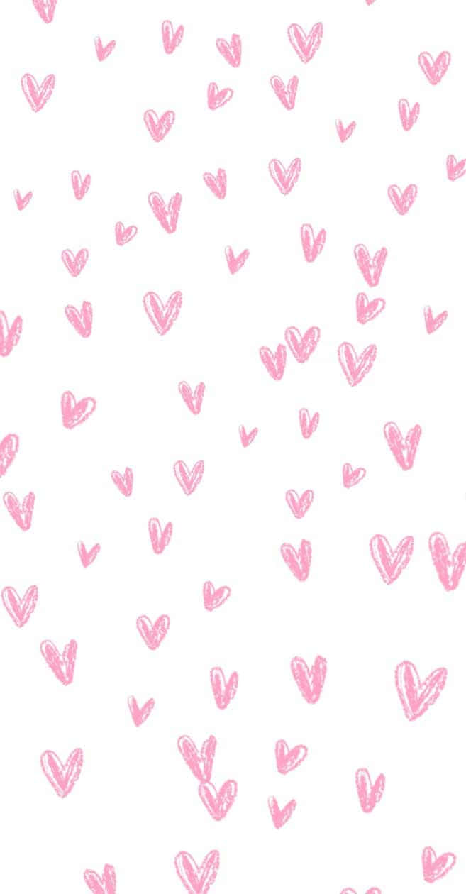 Pink Heart iPhone, hand-drawn hearts, white background, SD Phone Wallpaper