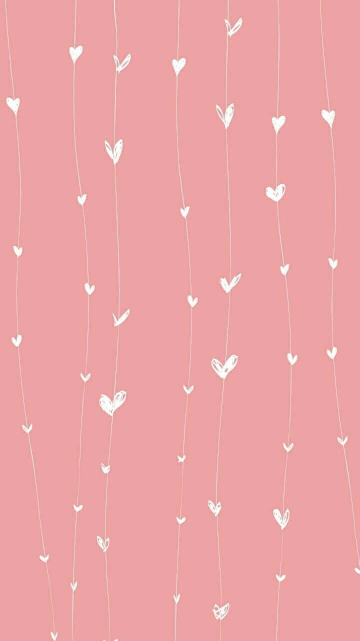 Pink Heart iPhone, white hand-drawn hearts, leaves, HD Phone Wallpaper