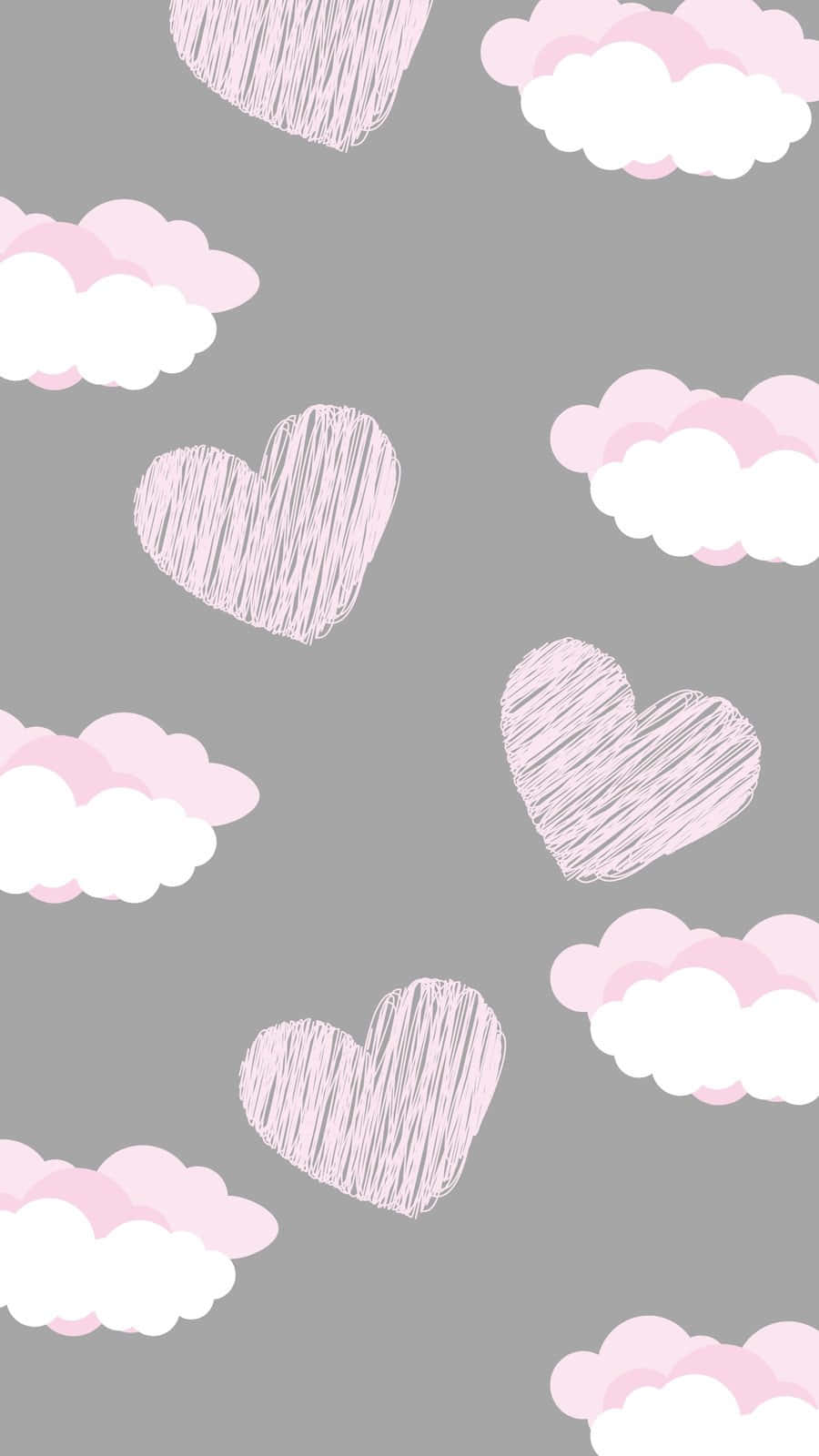 pink hearts, gray clouds, soft gray background, HD Phone Wallpaper