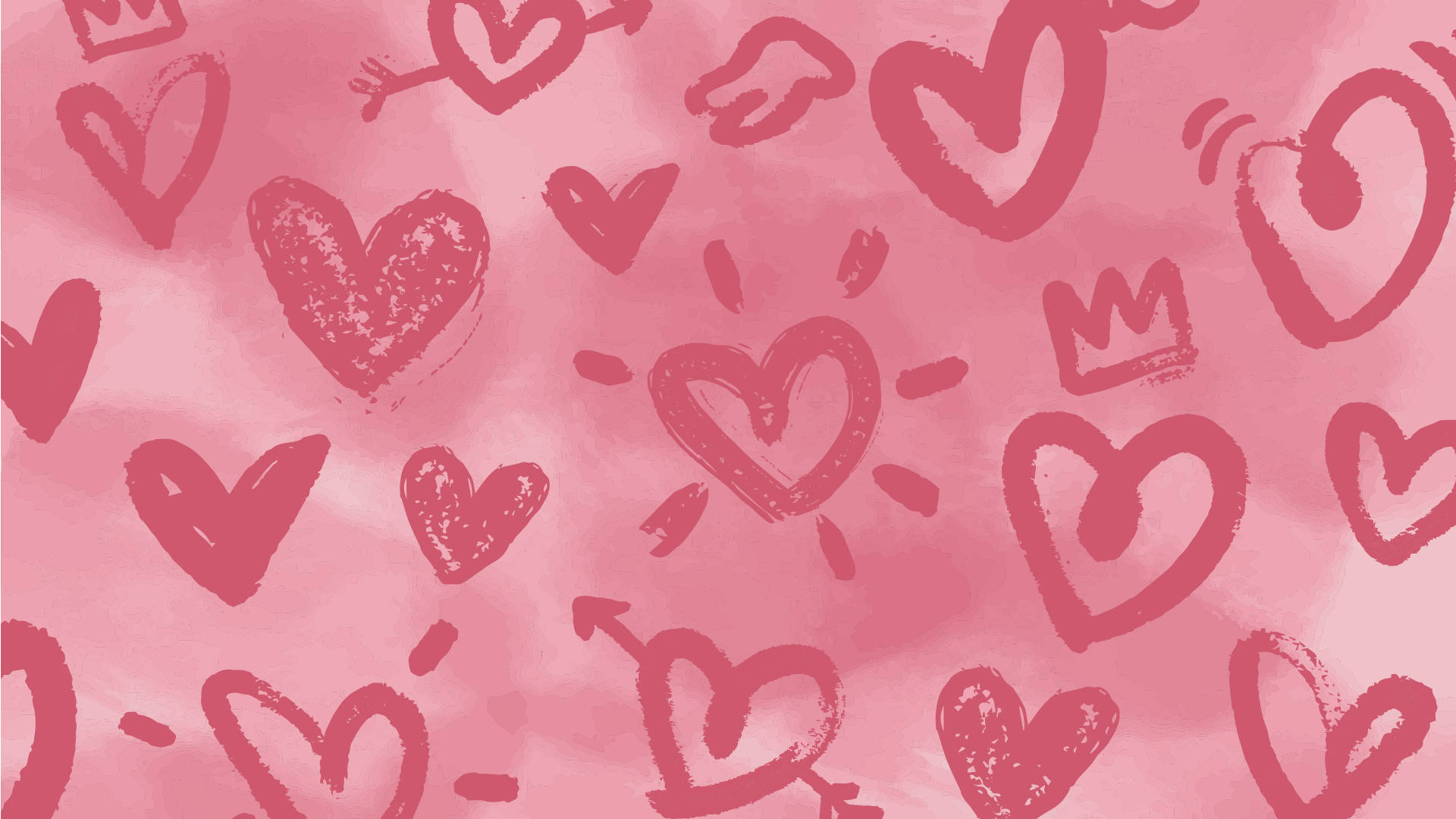 Tumblr Valentines Day, pink watercolor background, hand-drawn hearts, Full HD Desktop Wallpaper