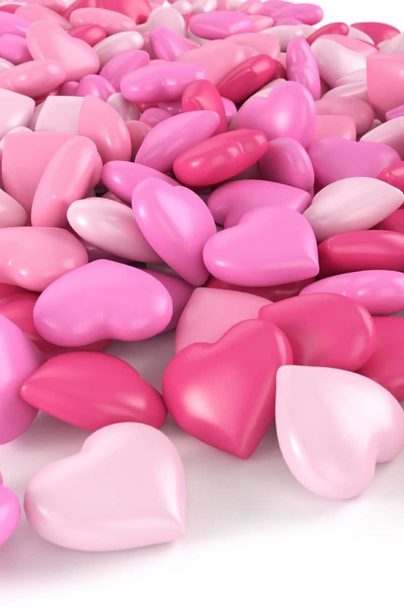 pink heart, glossy, pink heart-shaped candies, SD Phone Wallpaper