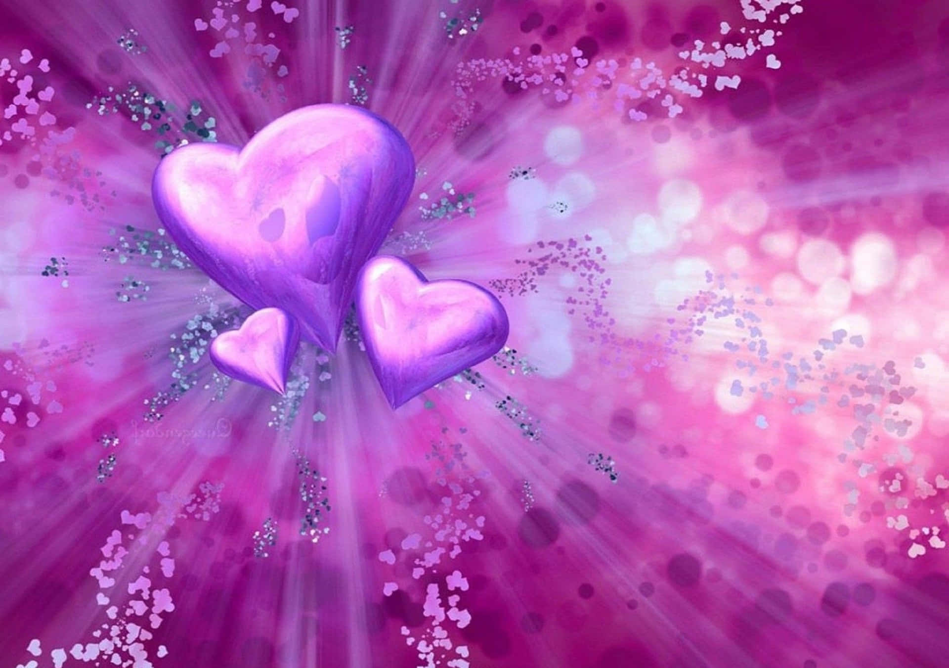 glossy purple hearts, sparkling pink and magenta background, bokeh effects, Full HD Desktop Wallpaper