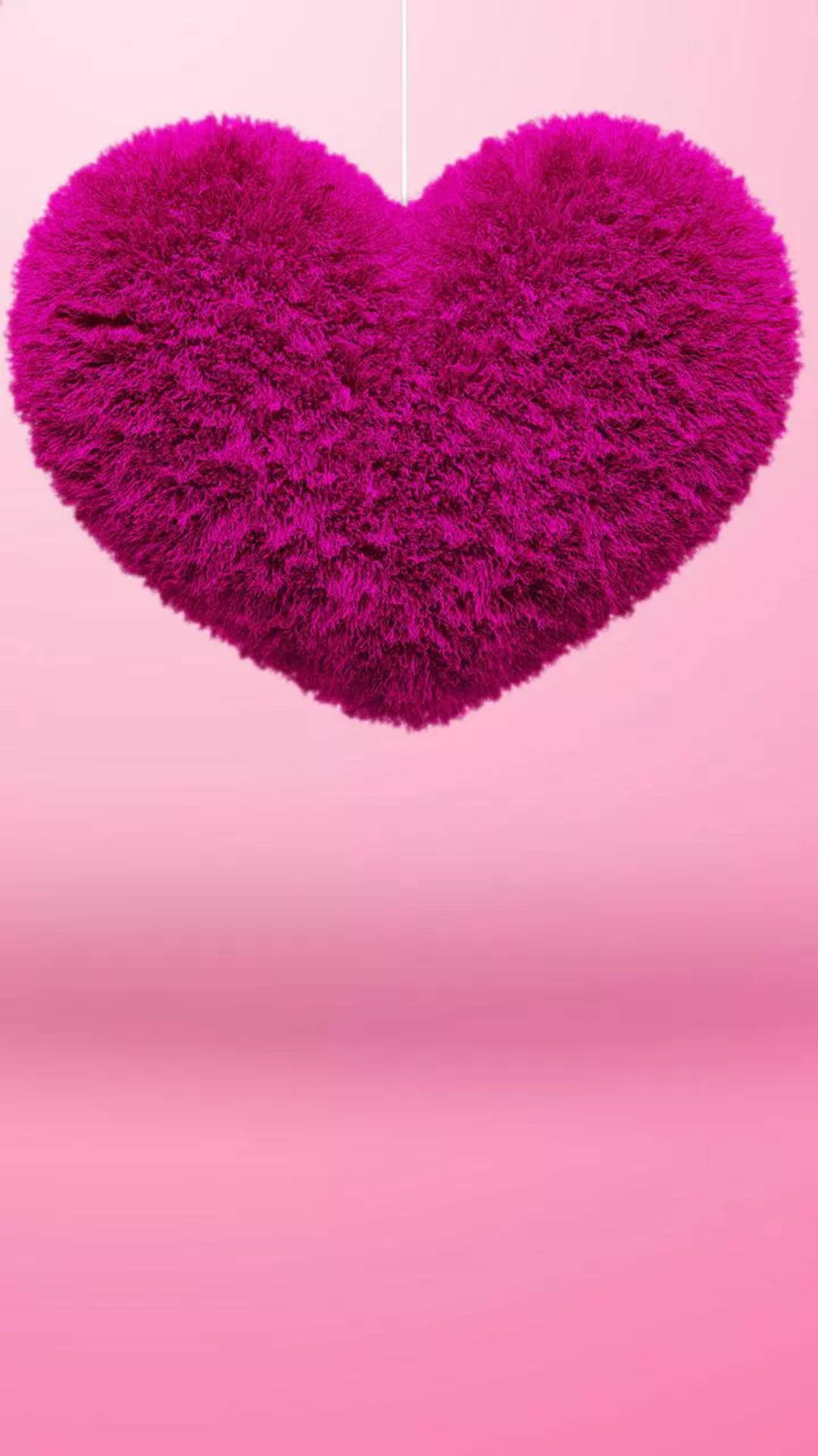 pink fuzzy heart, magenta heart-shaped object, soft gradient pink background, Full HD Phone Wallpaper