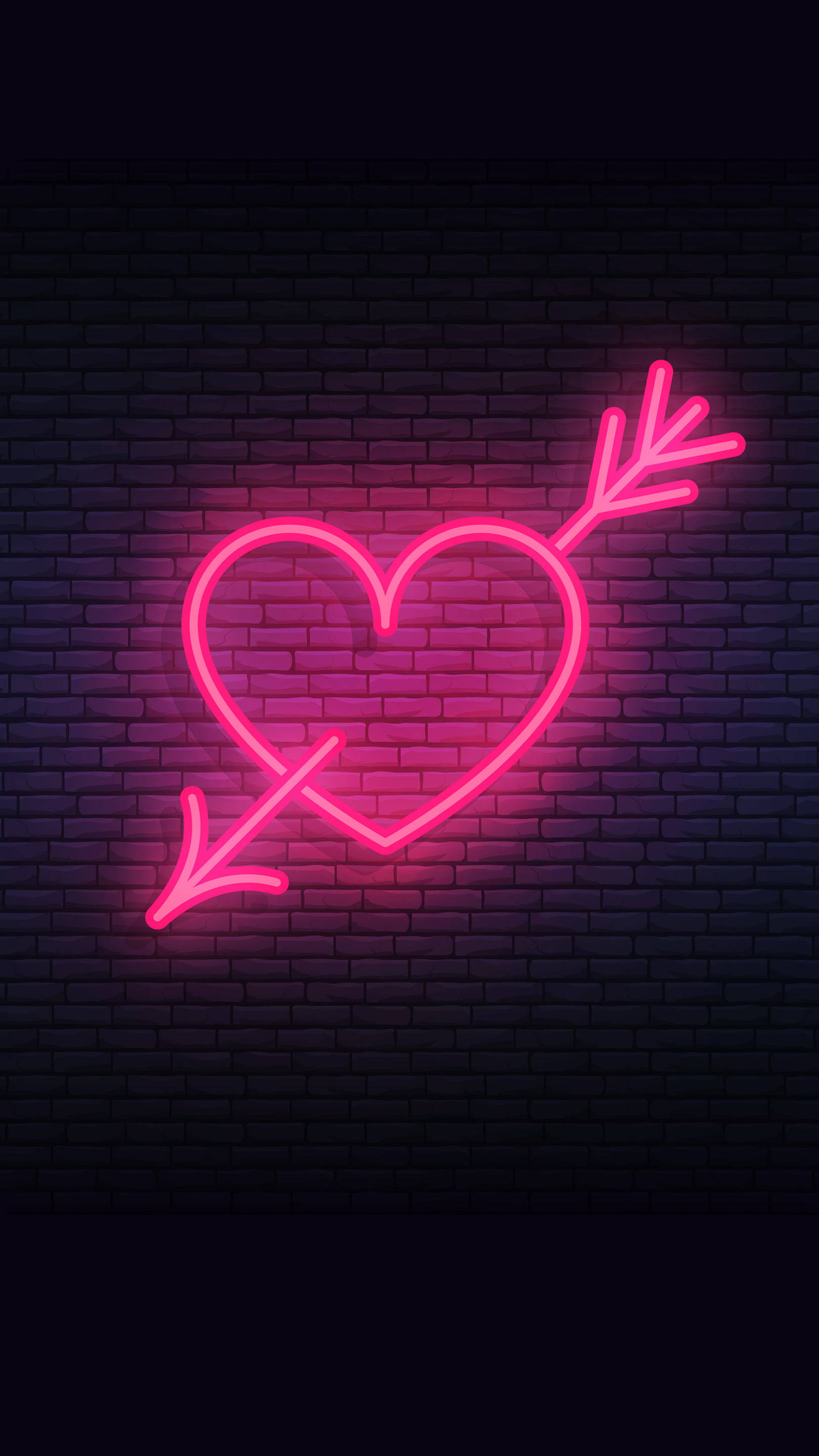 neon pink arrow heart, glowing pink neon heart, arrow, 2K Phone Wallpaper