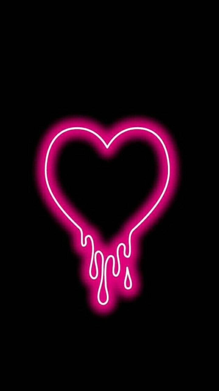 melting pink heart, glowing pink neon heart, dripping edges, HD Phone Wallpaper